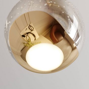 Lucande Pendelleuchte Hayley, LED-Leuchtmittel fest verbaut, warmweiß, Glas, Metall, klar, gold, 1 flammig, inkl. Leuchtmittel, Glas