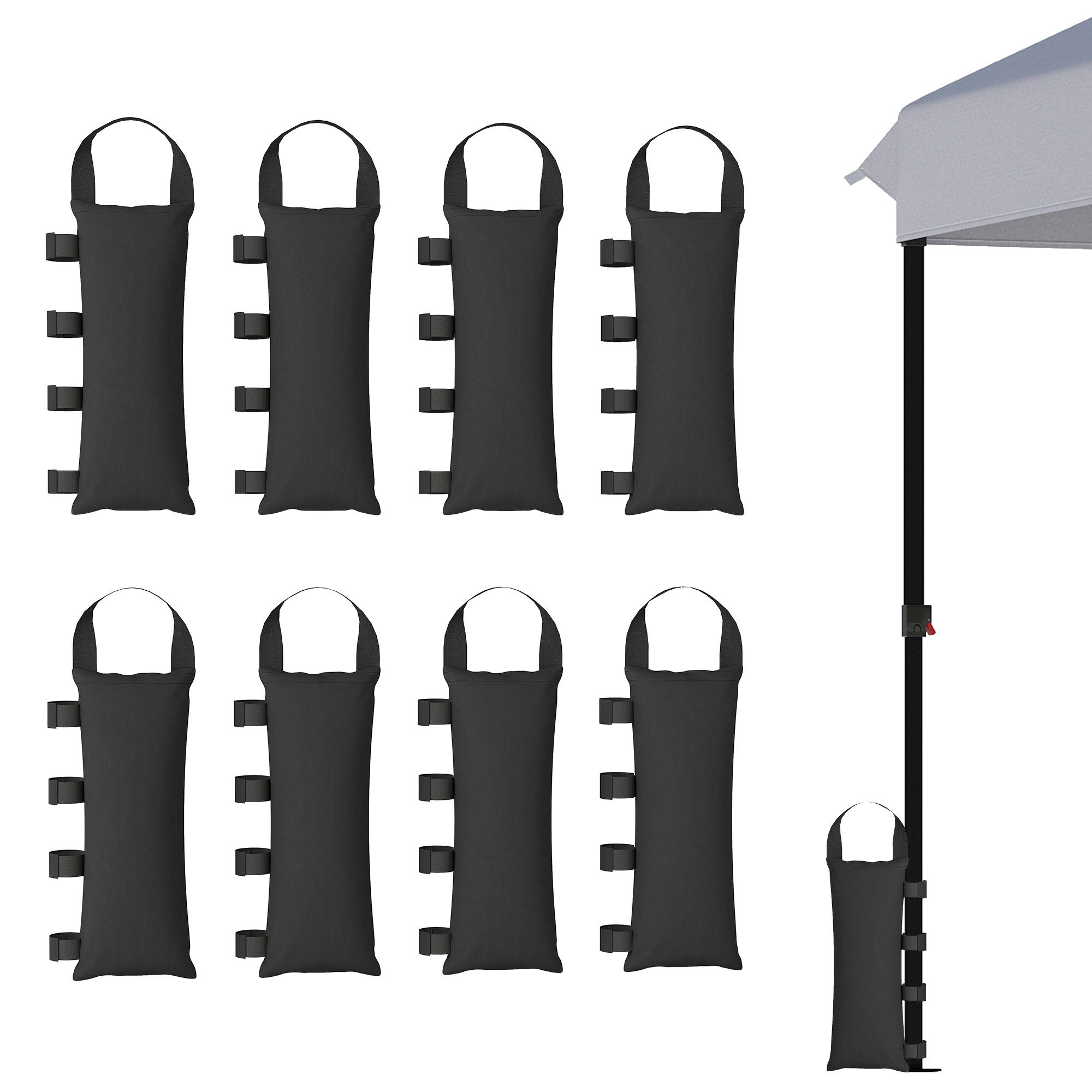 Outsunny Pavillon-Sandsäcke auffüllbar bis zu 40 kg, mit Tragegriff, Pavillons, Zelte, Sonnenschirme, (Sandsack, 8-tlg., Gewichte), für Pavillon Schwarz