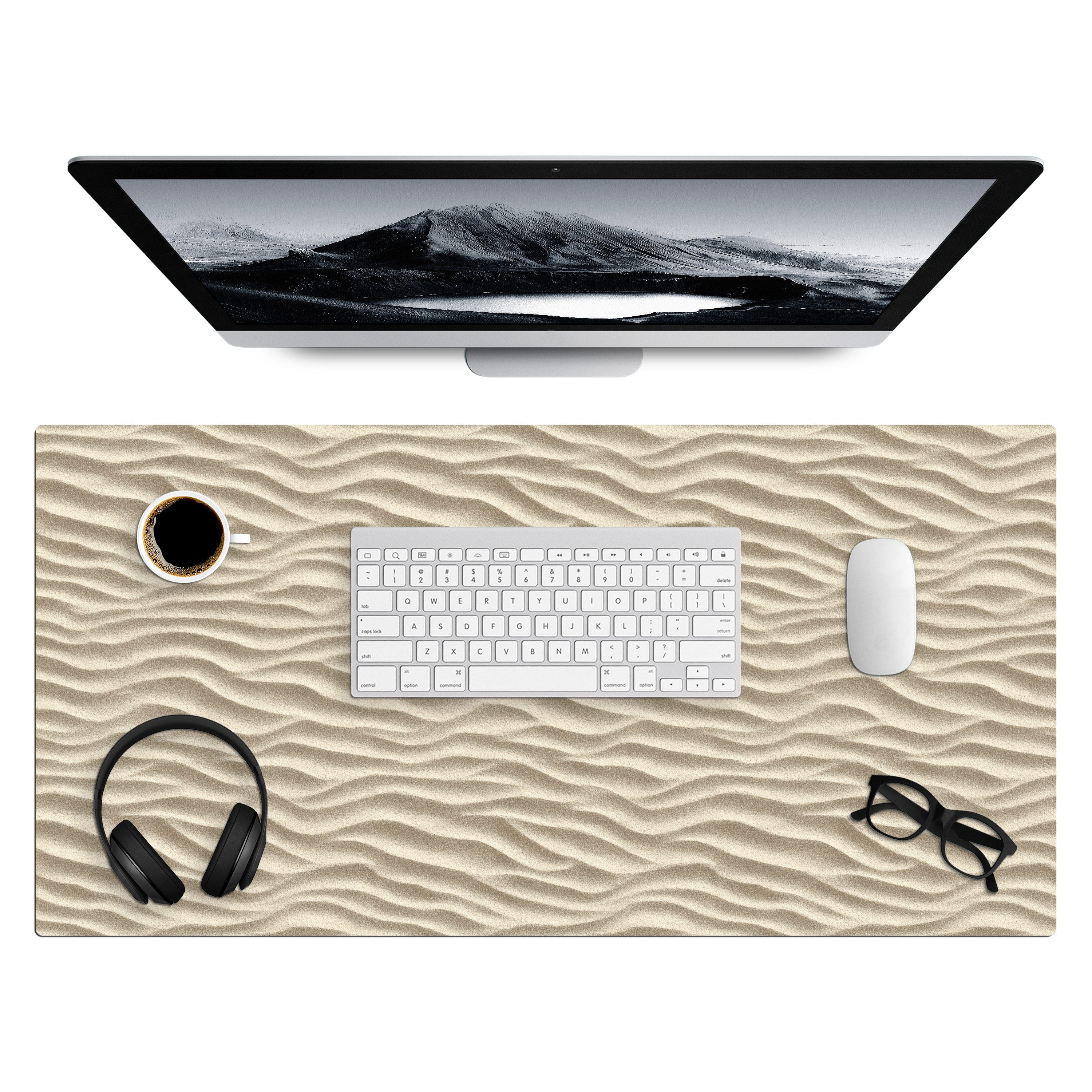 MuchoWow Gaming Mauspad Sand - Wellen - Beige (1-St), Gaming Mauspad XXL, Schreibtischunterlage, Desk Mat Groß, 80x40 cm