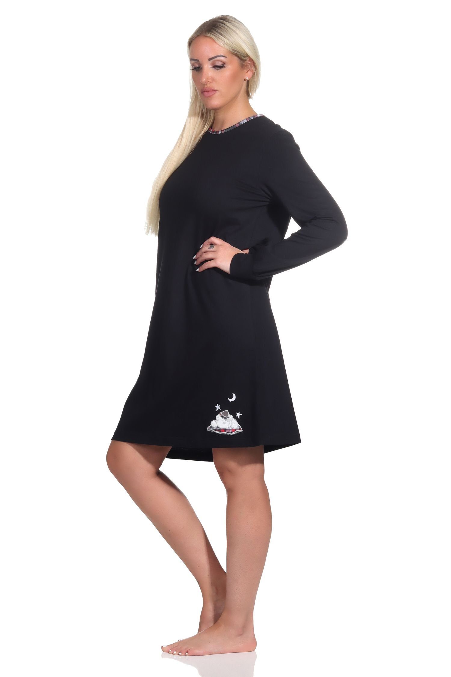 Normann Nachthemd Damen Nachthemd von auch Übergrößen niedlichem Tiermotiv in mit - schwarz