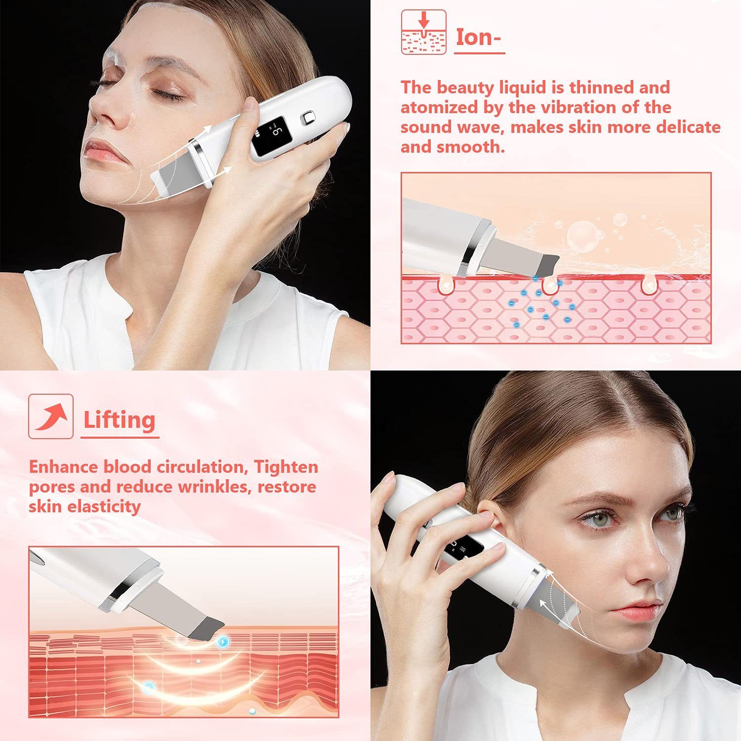 Haiaveng Dermaroller -Scrubber -Display Ultraschall Remover, LCD mit Blackhead Gesichtsbehörde Hautreinigungsgerät -Exfoliator für Ultraschallhaut