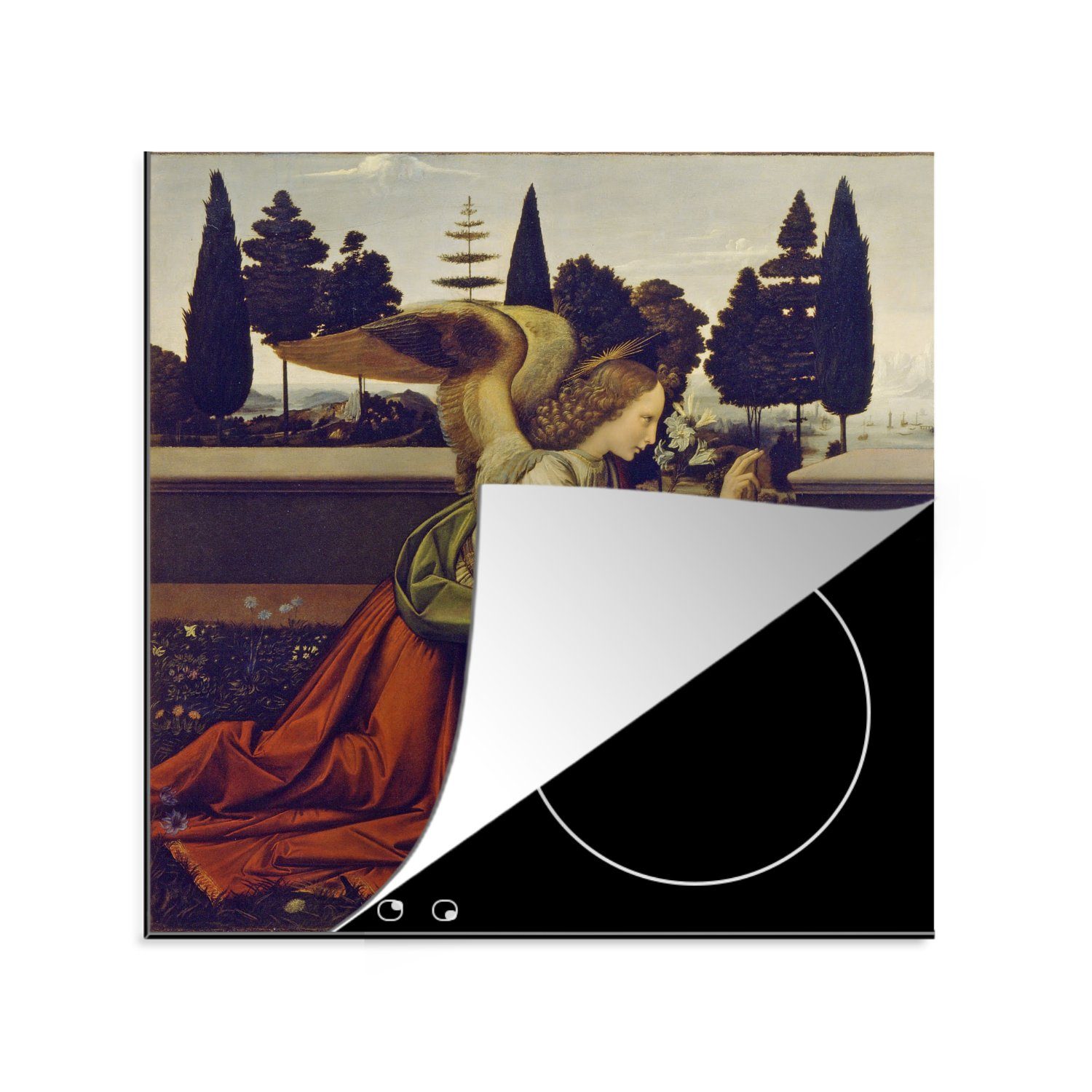 MuchoWow Herdblende-/Abdeckplatte Die Verkündigung von Leonardo - Leonardo da Vinci, Vinyl, (1 tlg), 78x78 cm, Ceranfeldabdeckung, Arbeitsplatte für küche