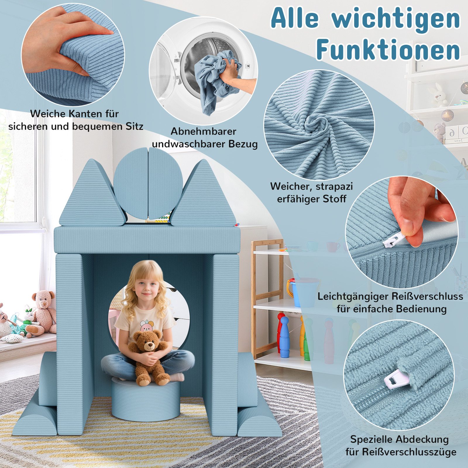TLGREEN Kindersofa Spielsofa Cord, 15-Teiliges Modulare Kinderspielcouch, Kindersofa-Bausteine, Spielsofa für Kinder, kreatives Spielen für Kuschelecke im Kinderzimmer