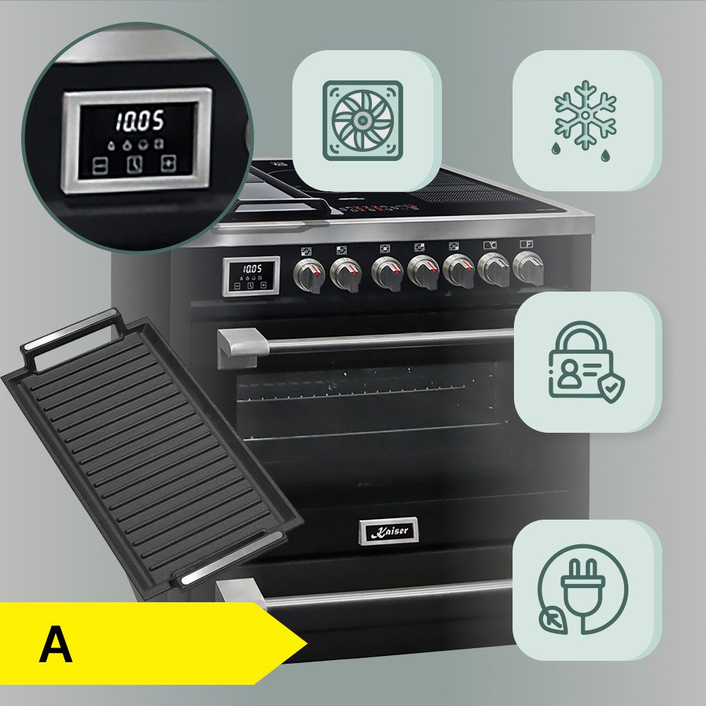 Kaiser Küchengeräte Induktions Herd-Set Elektro Standherd mit Induktionskochfeld 90 cm, 115 L+DUNSTABZUGSHAUBE 90 cm HC 93691 IS+ AT 9440 ECO, mit 1-fach-Teleskopauszug