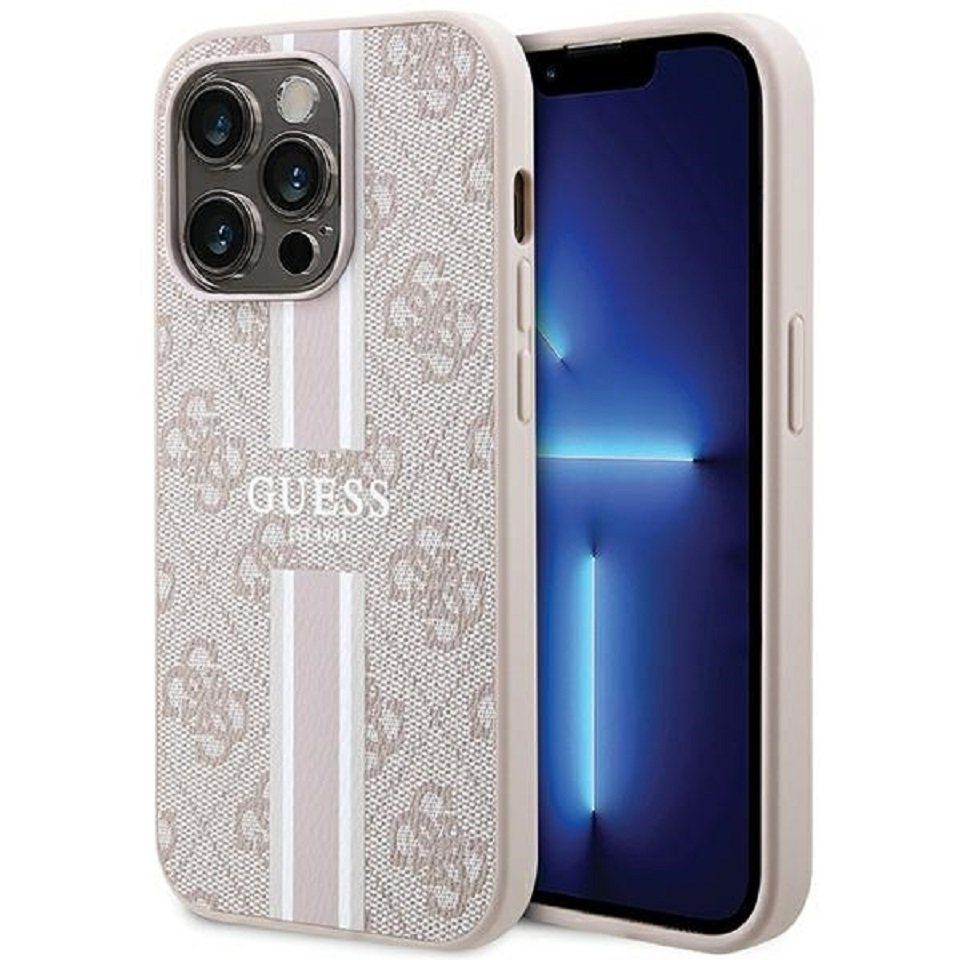 Guess Handyhülle Case iPhone 15 Pro Kunstleder rosa MagSafe kompatibel 6,1 Zoll, Kantenschutz