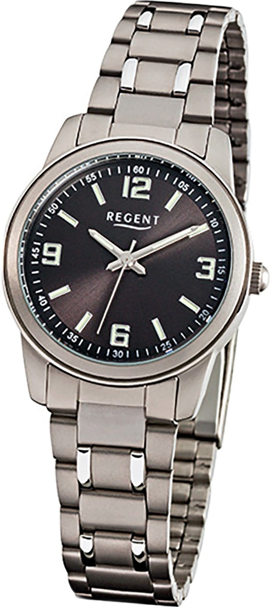 Regent Quarzuhr Regent Titan Damen Uhr F-858 Quarzuhr, Damenuhr mit Titanarmband, rundes Gehäuse, klein (ca. 27mm), Elegant-S