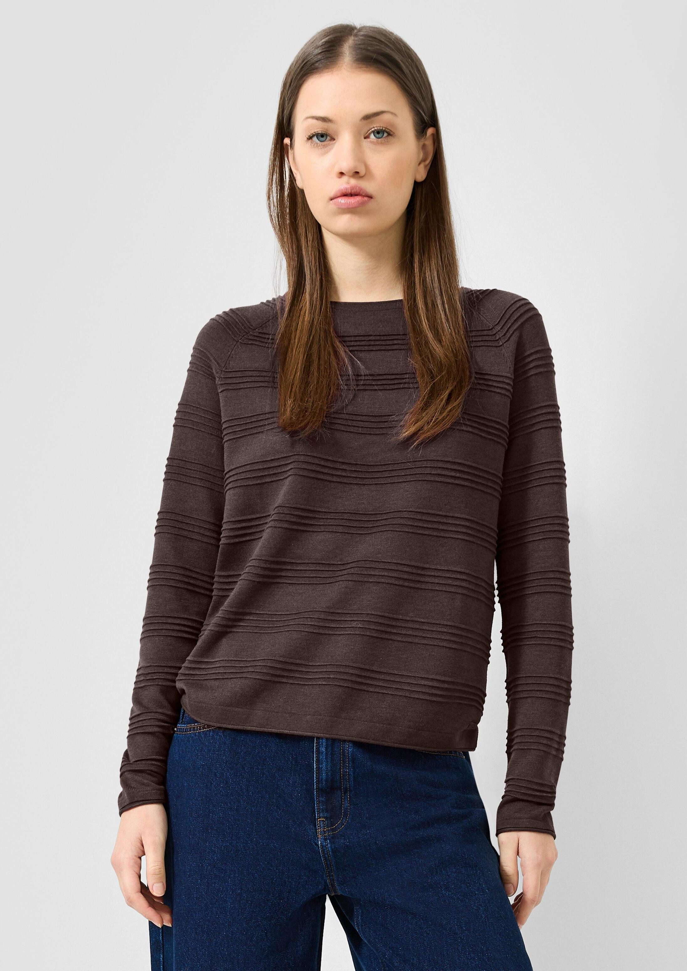QS Longpullover Strickpullover Pullover mit Struktur-Streifen