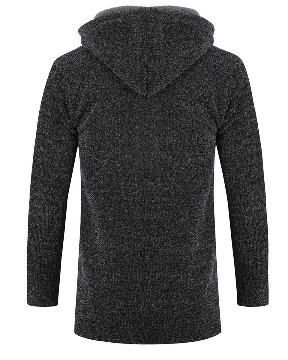 Allthemen Cardigan Herren Strickjacke mit Kapuze Lang Gefüttert Grobstrick Cardigan