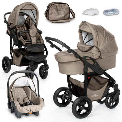 bergsteiger Kombi-Kinderwagen Babywagen Capri 3in1, Комбіновані дитячі візки Komplettset inkl. Zubehör - Babyschale, Buggy-Aufsatz, Sonnenschutz & Wetterfußsack, Federleichtes Gewicht, (10-tlg)