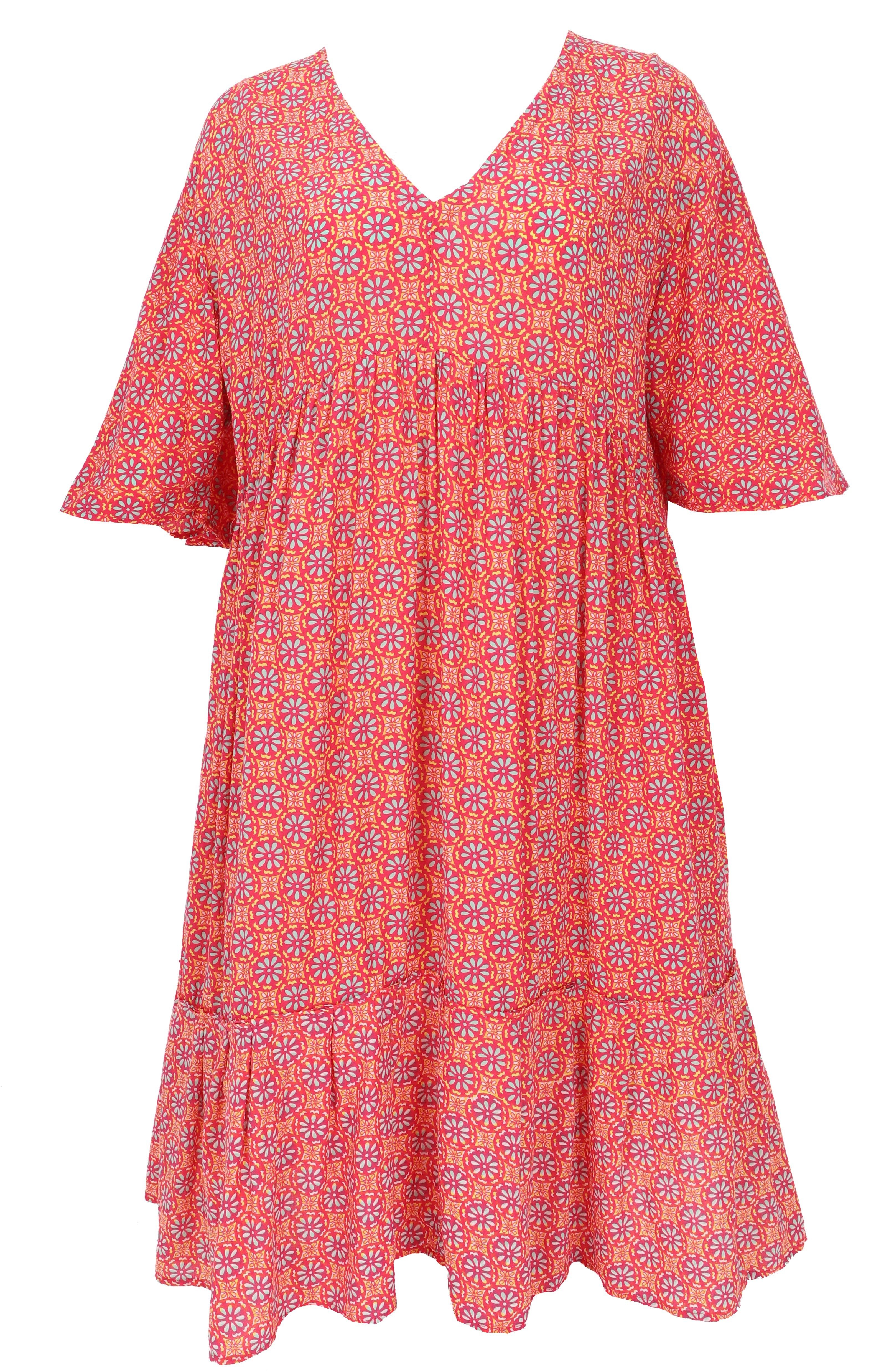 Guru-Shop Midikleid Boho Kurzarm Sommerkleid, Maxikleid,.. alternative Bekleidung