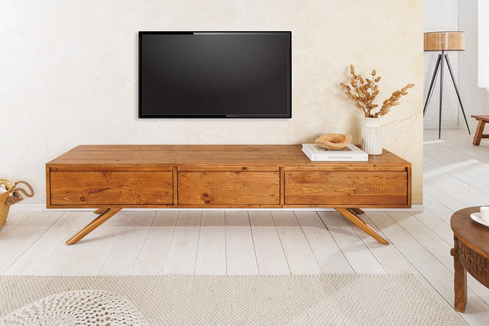 riess-ambiente Lowboard FINCA 180cm vintage braun · TV-Schrank aus recyceltem Pinienholz (Einzelartikel, 1 St), Massivholz · 3 Schubladen · stehend · Wohnzimmer · Landhausstil