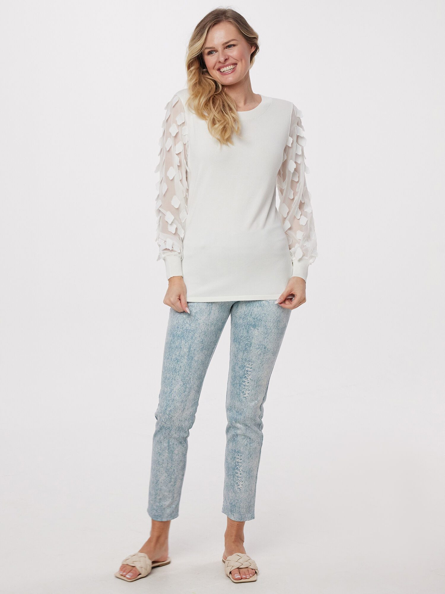 MONACO blue Rundhalspullover Strickshirt Figurumspielend mit transparenten Ärmeln