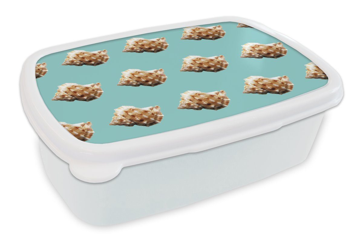 MuchoWow Lunchbox Muscheln - Muster - Grün, Kunststoff, (2-tlg), Brotbox für Kinder und Erwachsene, Brotdose, für Jungs und Mädchen weiß