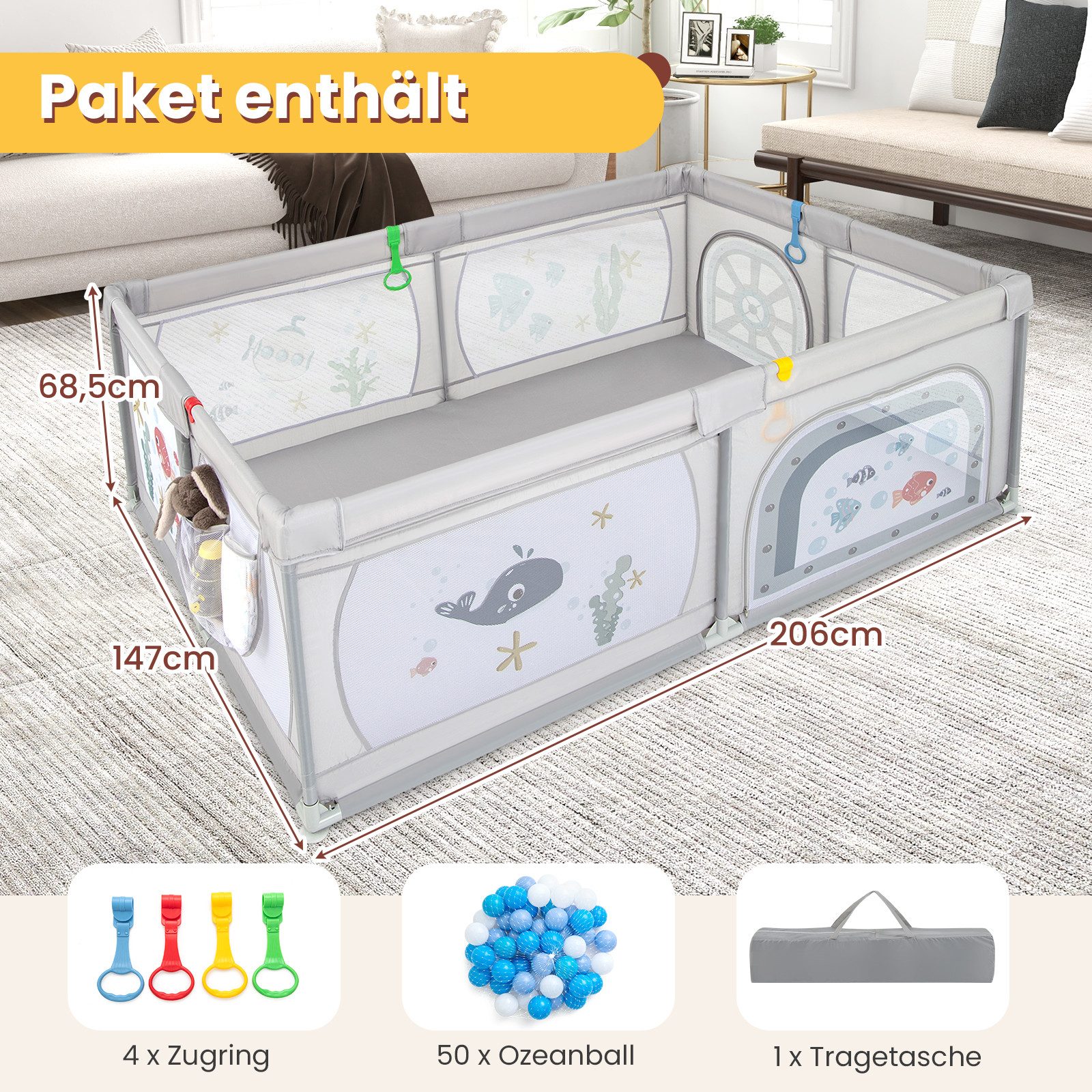 KOMFOTTEU Laufstall, Krabbelgitter mit 50 Spielbällen günstig online kaufen