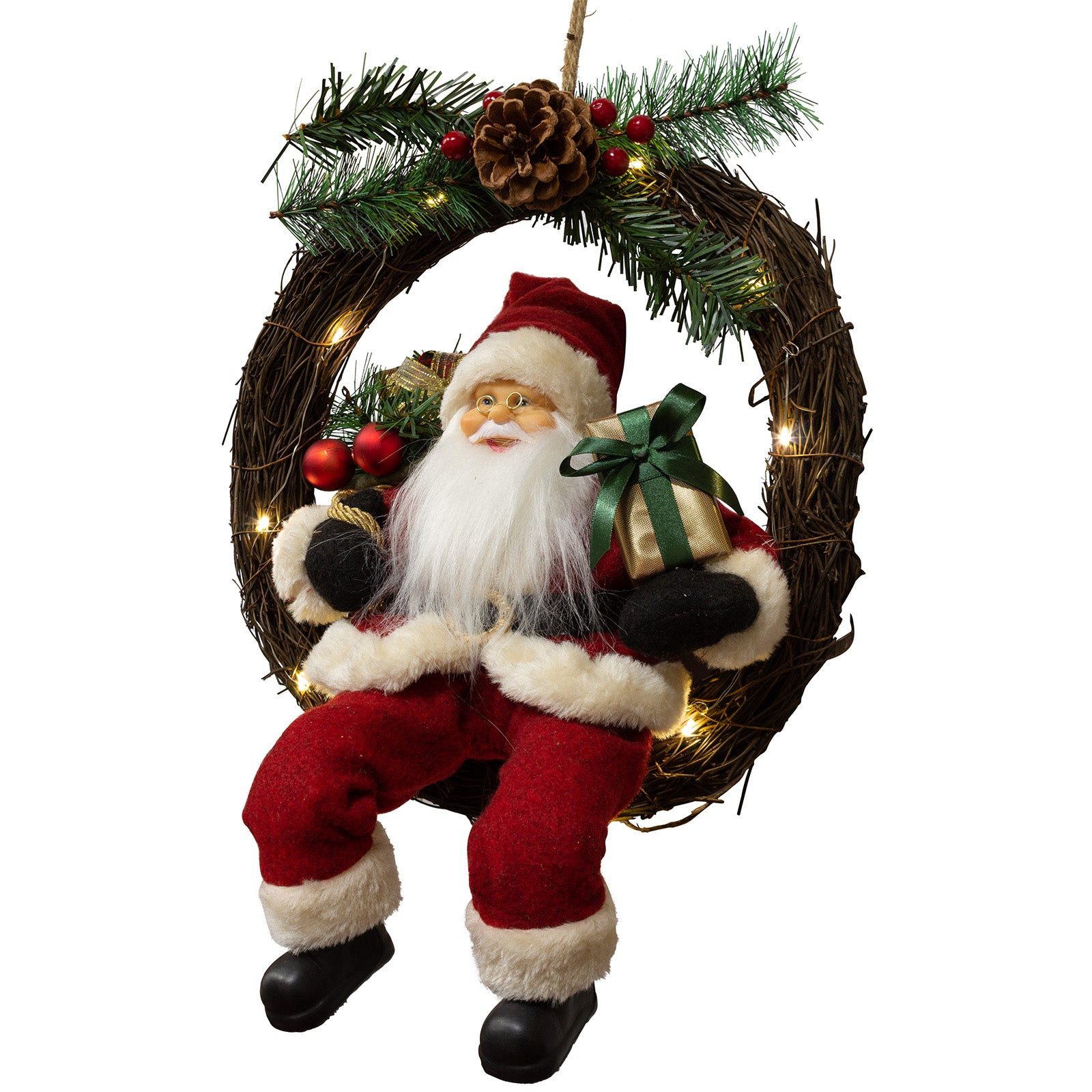Christmas Paradise Weihnachtsmann im Kranz 30 cm mit LED (Weihnachtsdeko, 1 St., Türkranz), leuchtet, zum Hinhängen