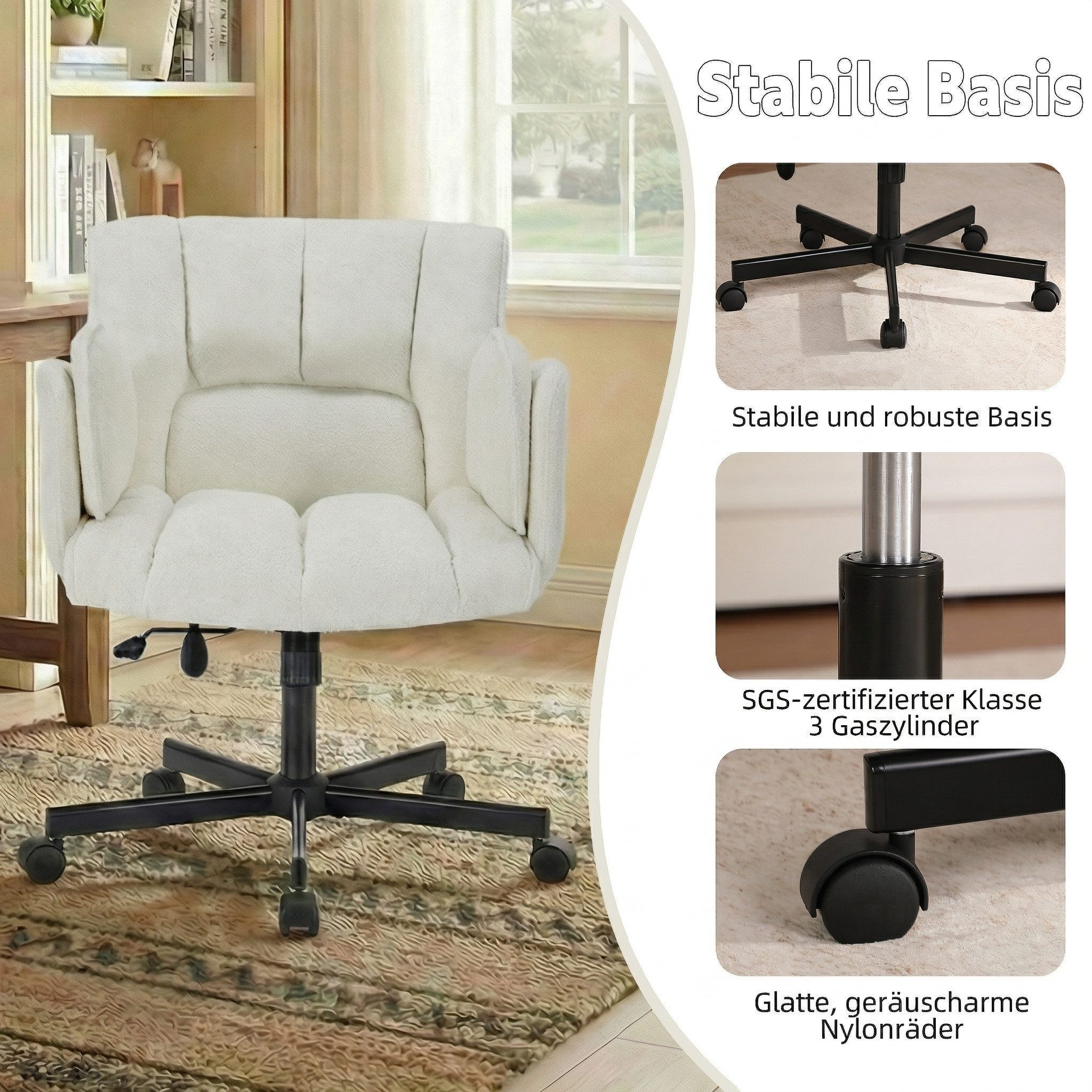 Leawin Drehstuhl Bürostuhl mit klappbaren Armlehnen und Air-Lordosenstütze, Ergonomischer Drehstuhl bis 150 kg mit breiter Sitzfläche