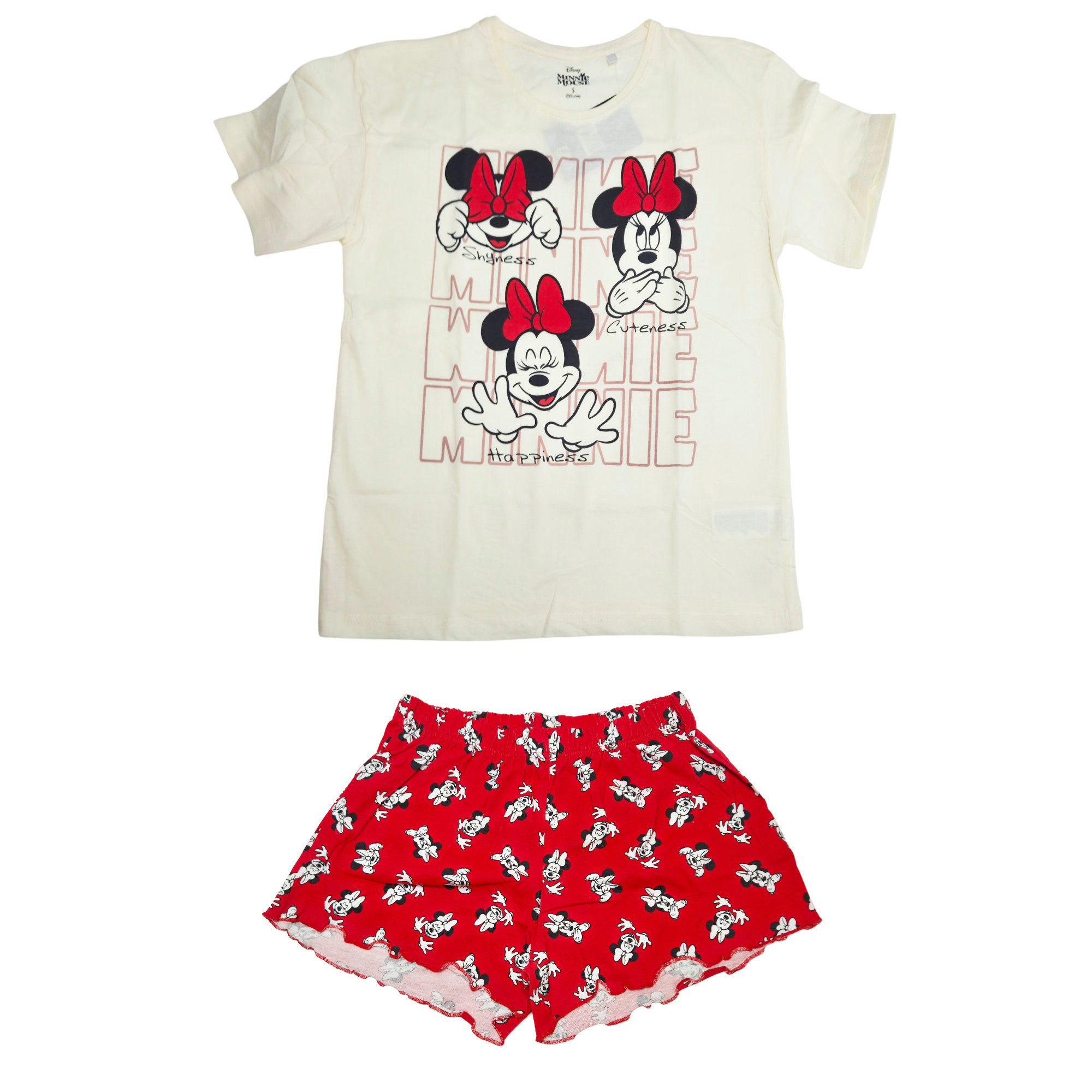 Disney Schlafanzug Disney Minnie Maus Damen kurzarm Pyjama Shorts Shirt 100% Baumwolle Gr. S bis XL