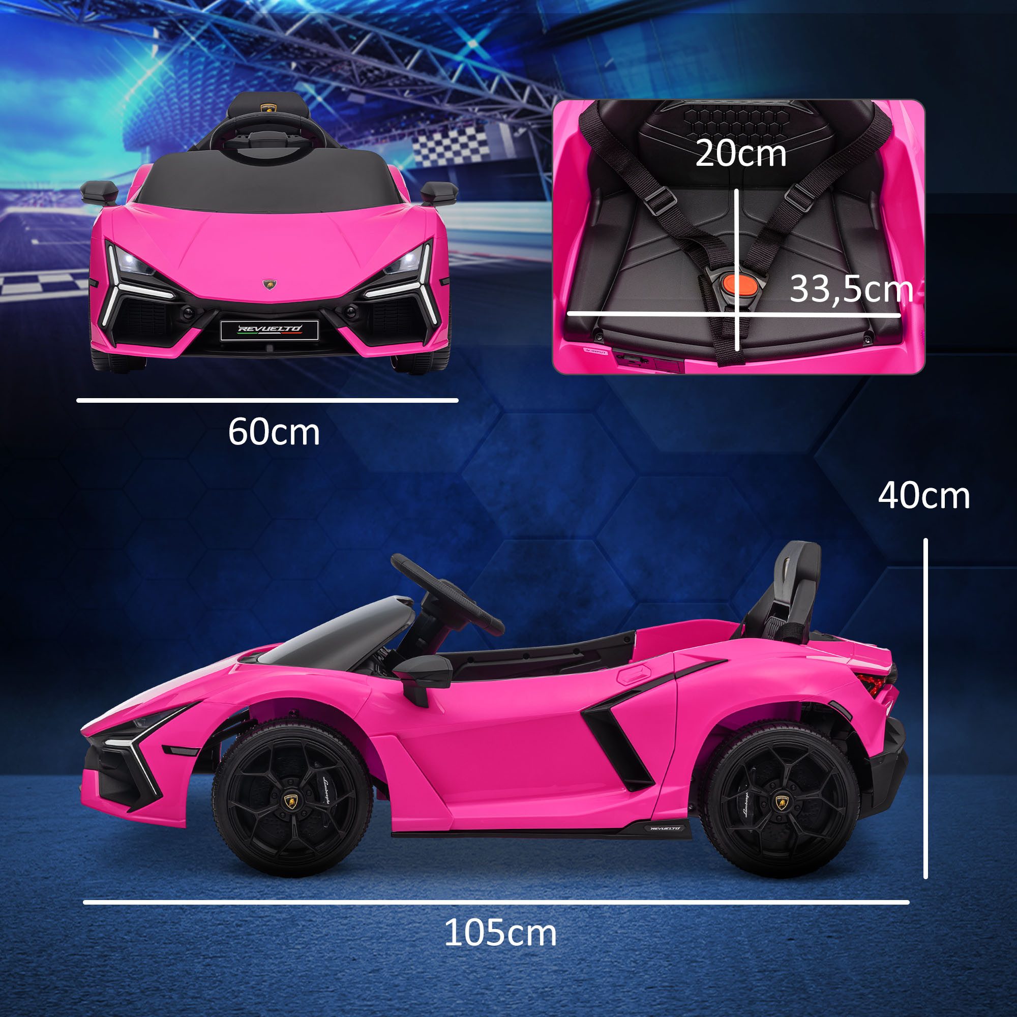 AIYAPLAY Elektro-Kinderauto 12V Lamborghini mit 2,4G Fernbedienung, USB/MP3-Anschluss, Belastbarkeit 25 kg, (1-tlg), bis 5 km,h, für Kinder 3-5 Jahre, Rosa