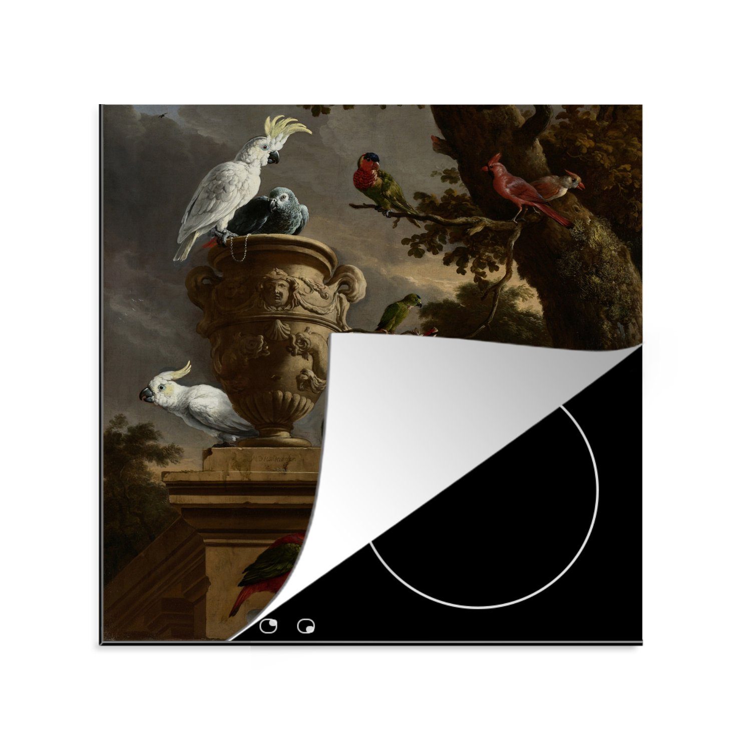 MuchoWow Herdblende-/Abdeckplatte Die Menagerie - Melchior d'Hondecoeter, Vinyl, (1 tlg), 78x78 cm, Ceranfeldabdeckung, Arbeitsplatte für küche