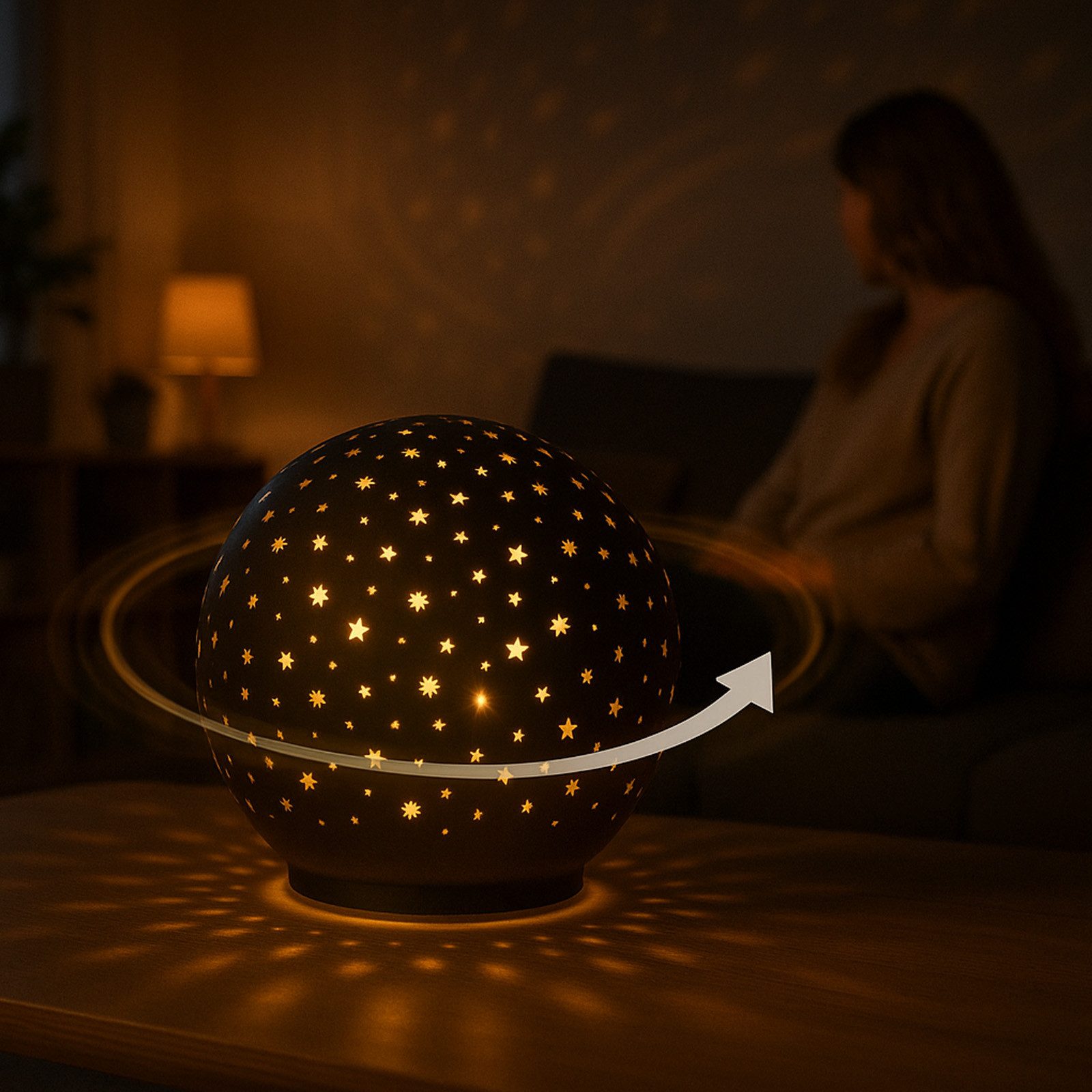 formano LED Dekolicht Glas-Kugel Drehend Schwarz 15cm Timer 6h/18h Herbst W günstig online kaufen