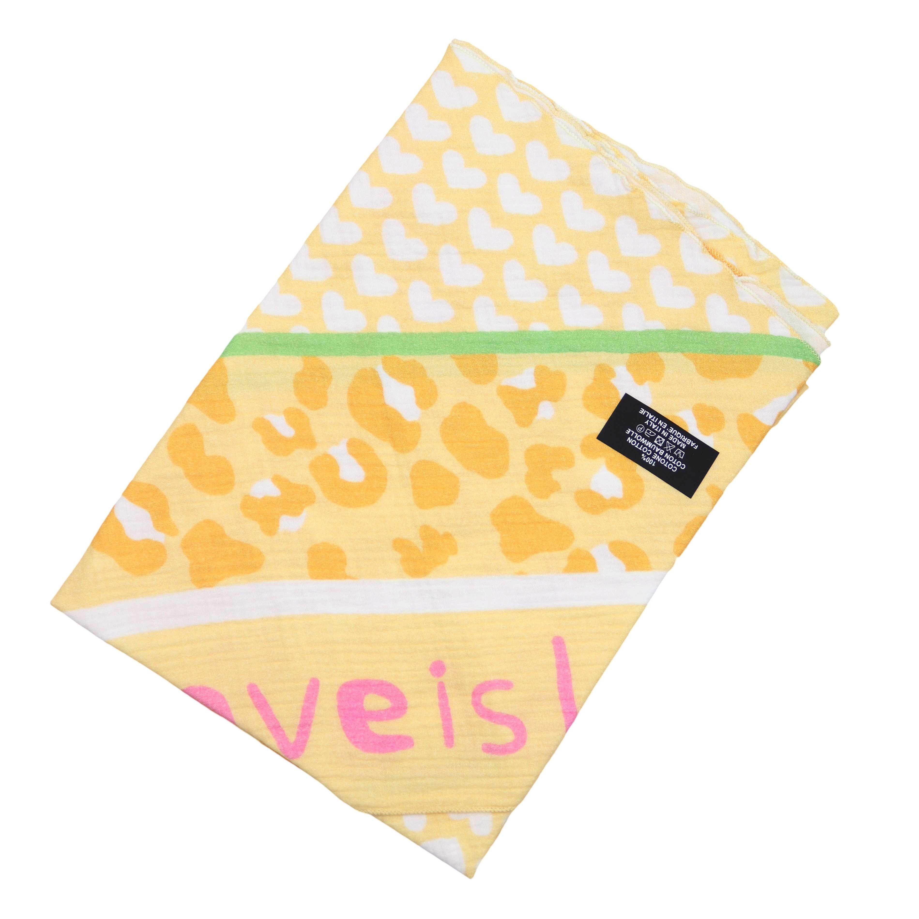 MIRROSI Dreieckstuch Aus Musellin Dreiecksschal ca.195x90 cm, Made in Italy, (Leicht, ideal für das ganze Jahr; 100% Baumwolle), in tollen Farben (Leo Love Muster)