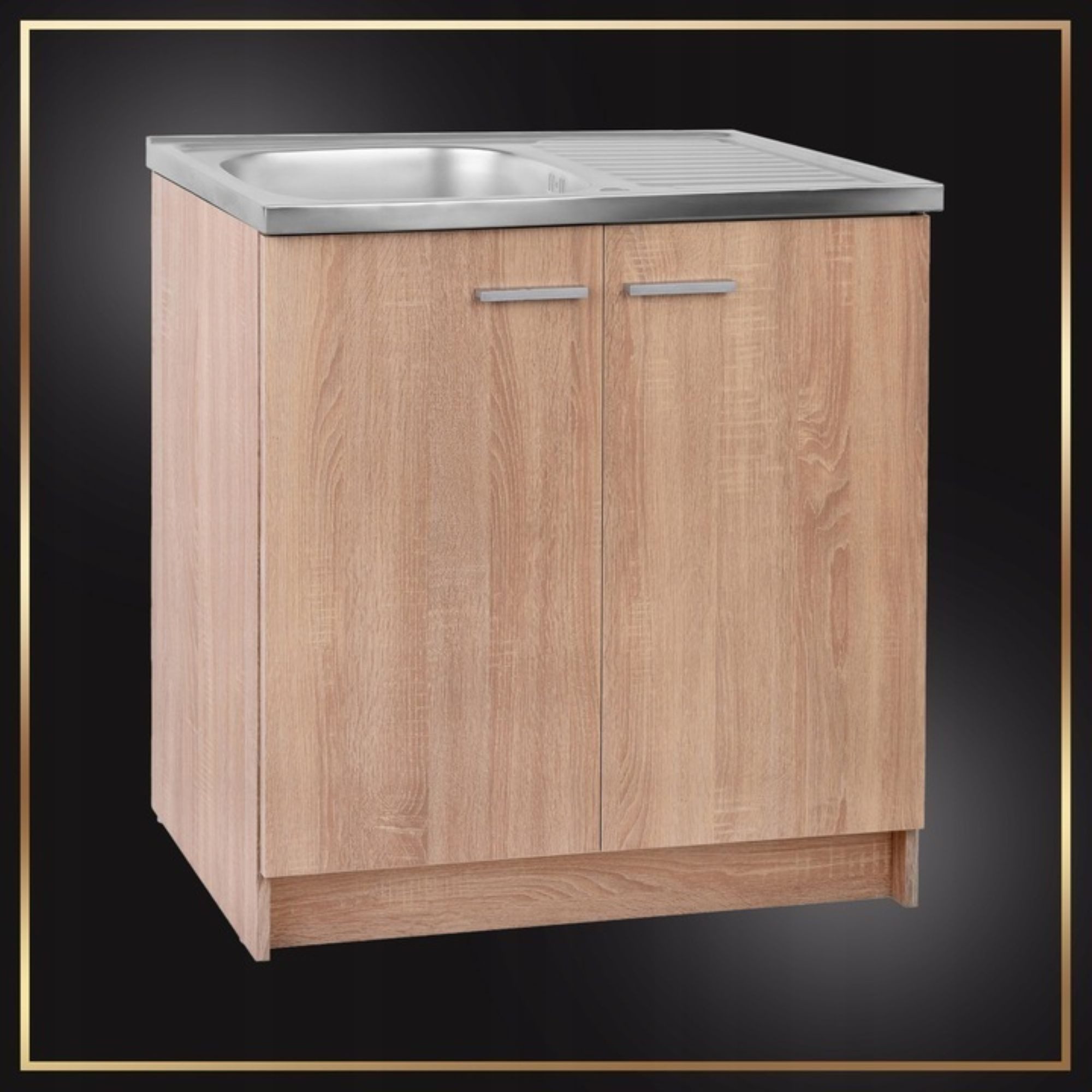 STAMAR Spülenschrank Küchenschrank 80cm Sonoma Spüle Abtropf Armatur Schwar günstig online kaufen