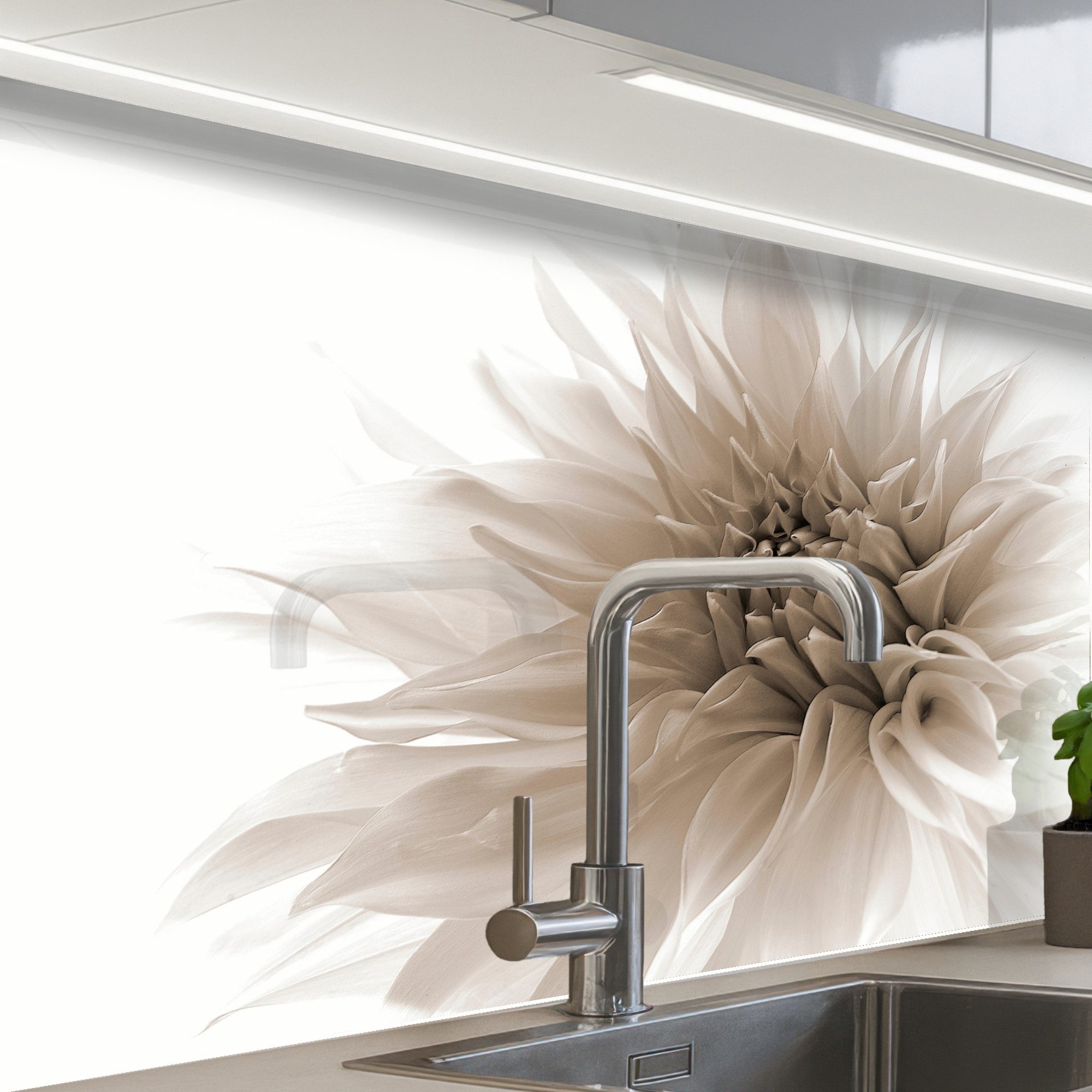 KitchenYeah Küchenrückwand selbstklebend (keine Folie) Blumen - Weiß - Natur - Botanisch, (1-tlg), Spritzschutz, Küche, Rückwand, Küchenwand, Küchenfront, 80x60 cm