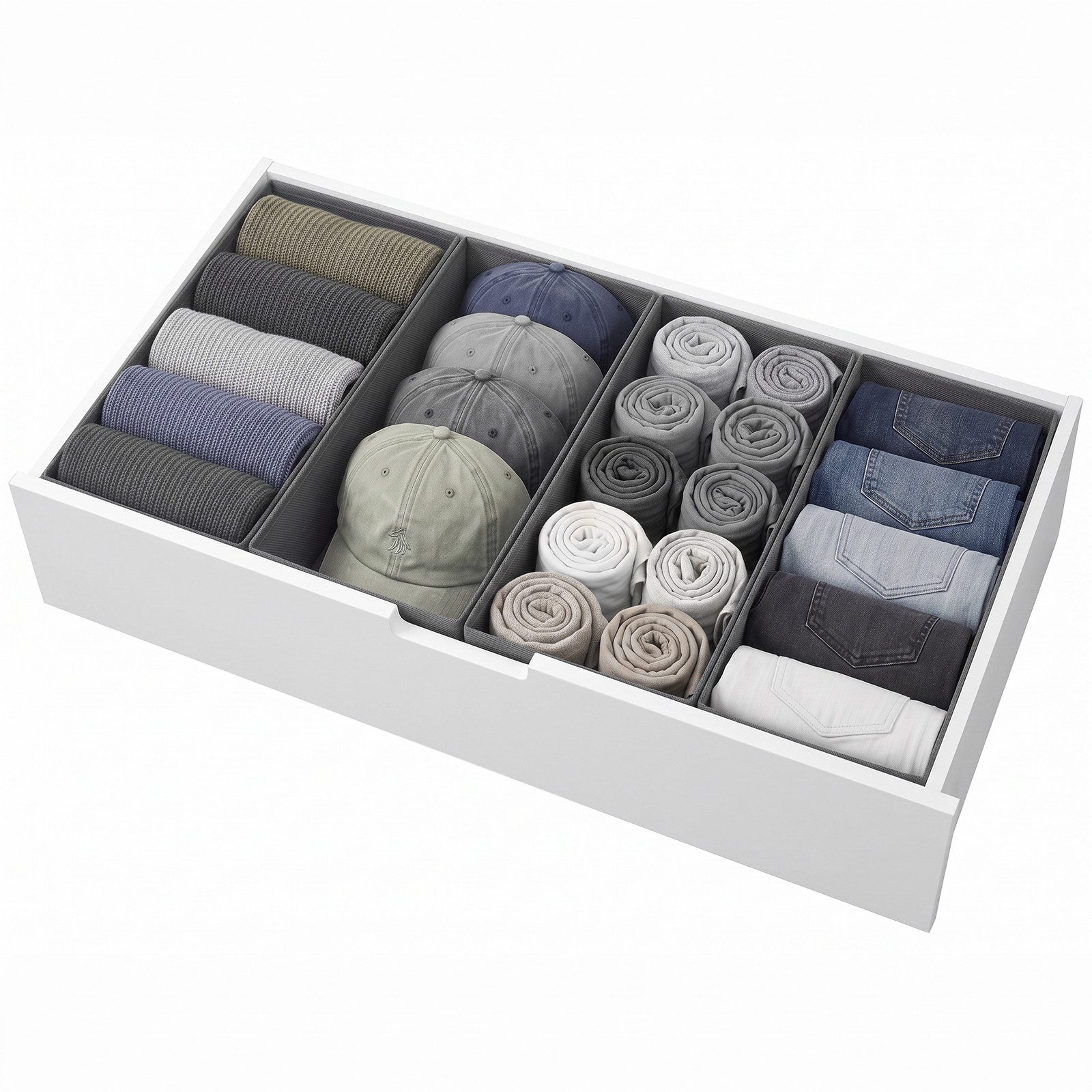 Sekey Aufbewahrungsbox Schubladen Organizer aus Vliesstoff – faltbare Aufbewahrungsboxen, 4er-Set, 17,5×35×11 cm für NORDLI Kommode, ohne Fächer
