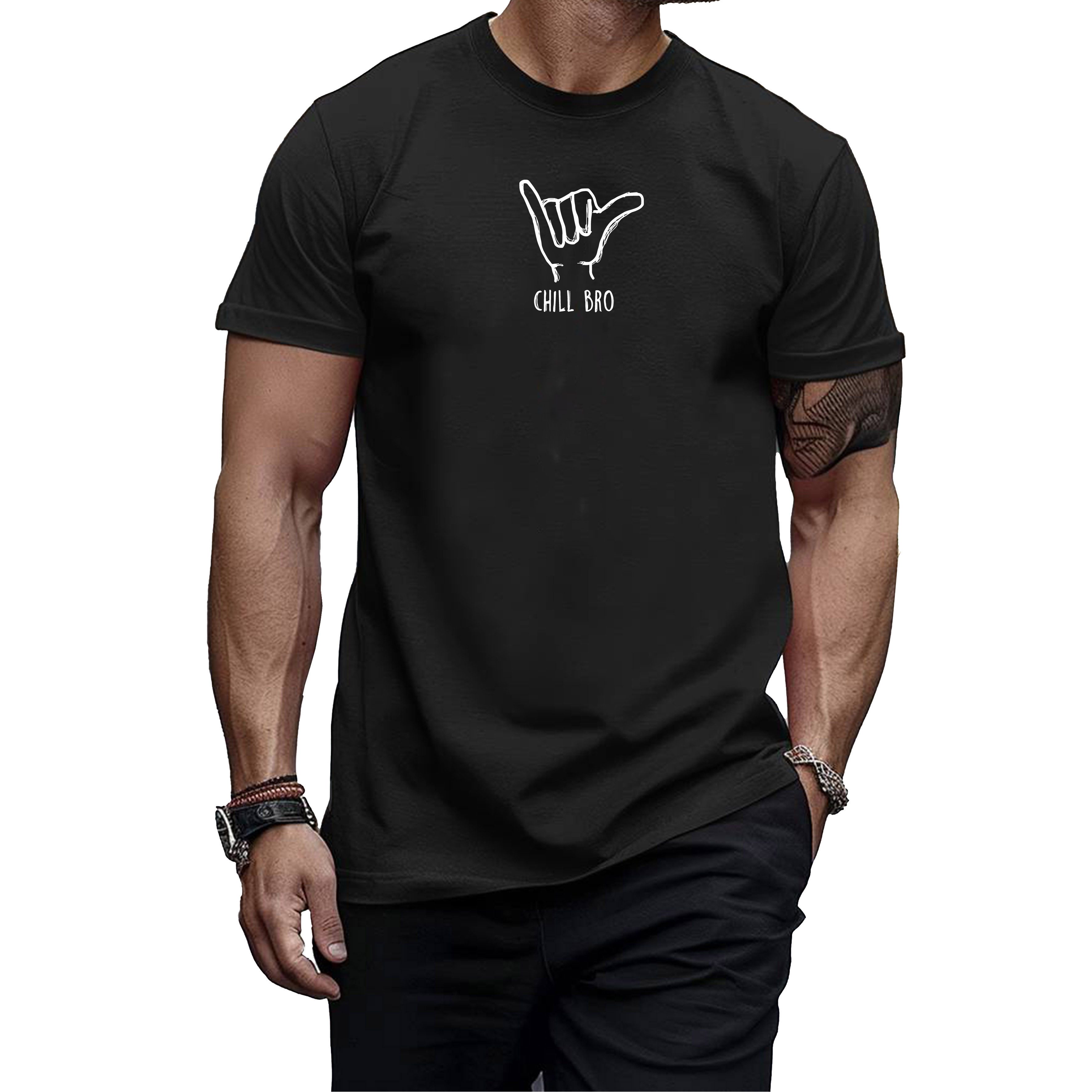 Banco T-Shirt Herren CHILL BRO - Casual Printshirt in Weiß und Schwarz Rundhalsausschnitt mit Nackenband – formstabil & bequem