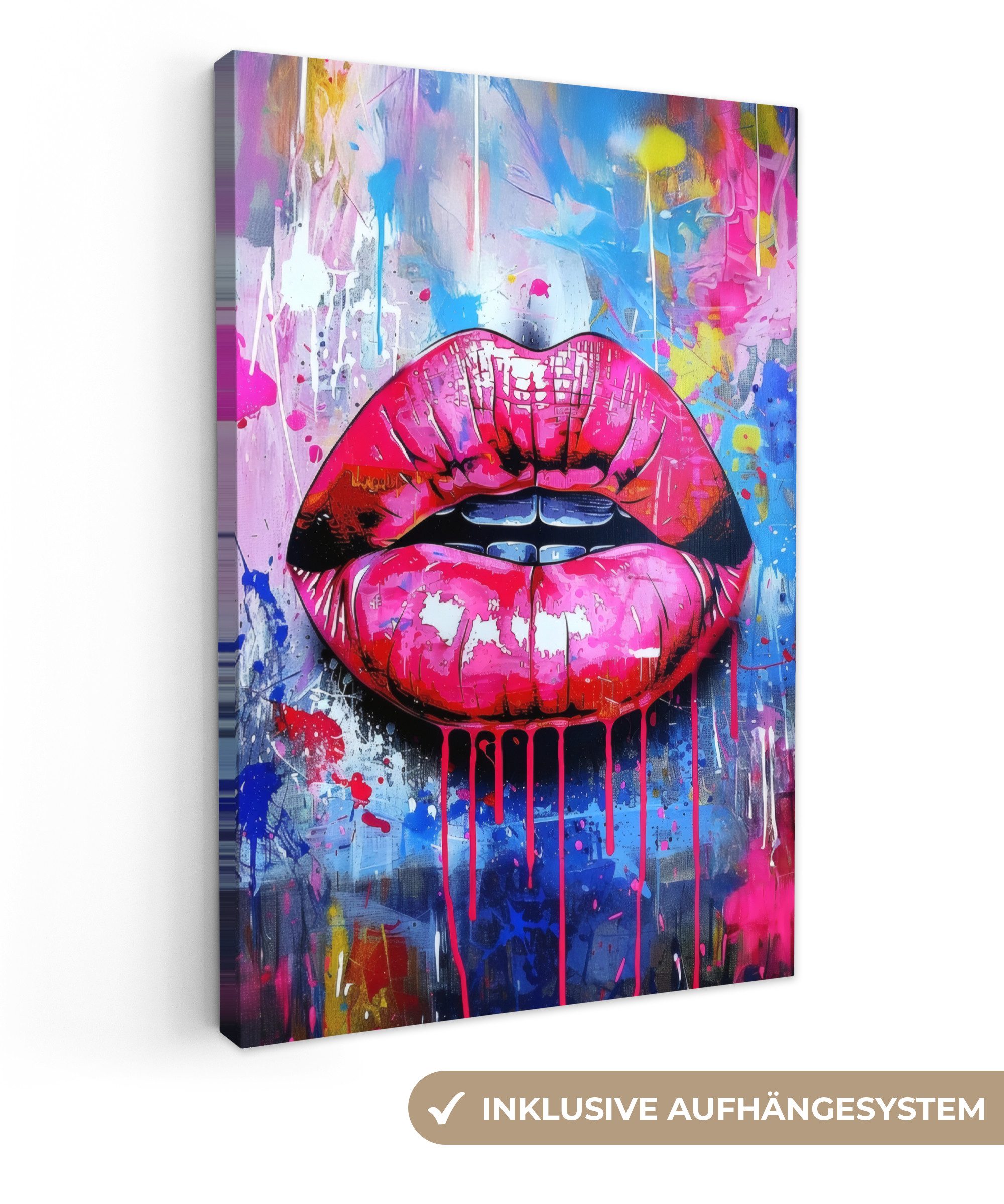OneMillionCanvasses® Leinwandbild Graffiti - Lippen - Hellrosa - Gemalt, Fo günstig online kaufen