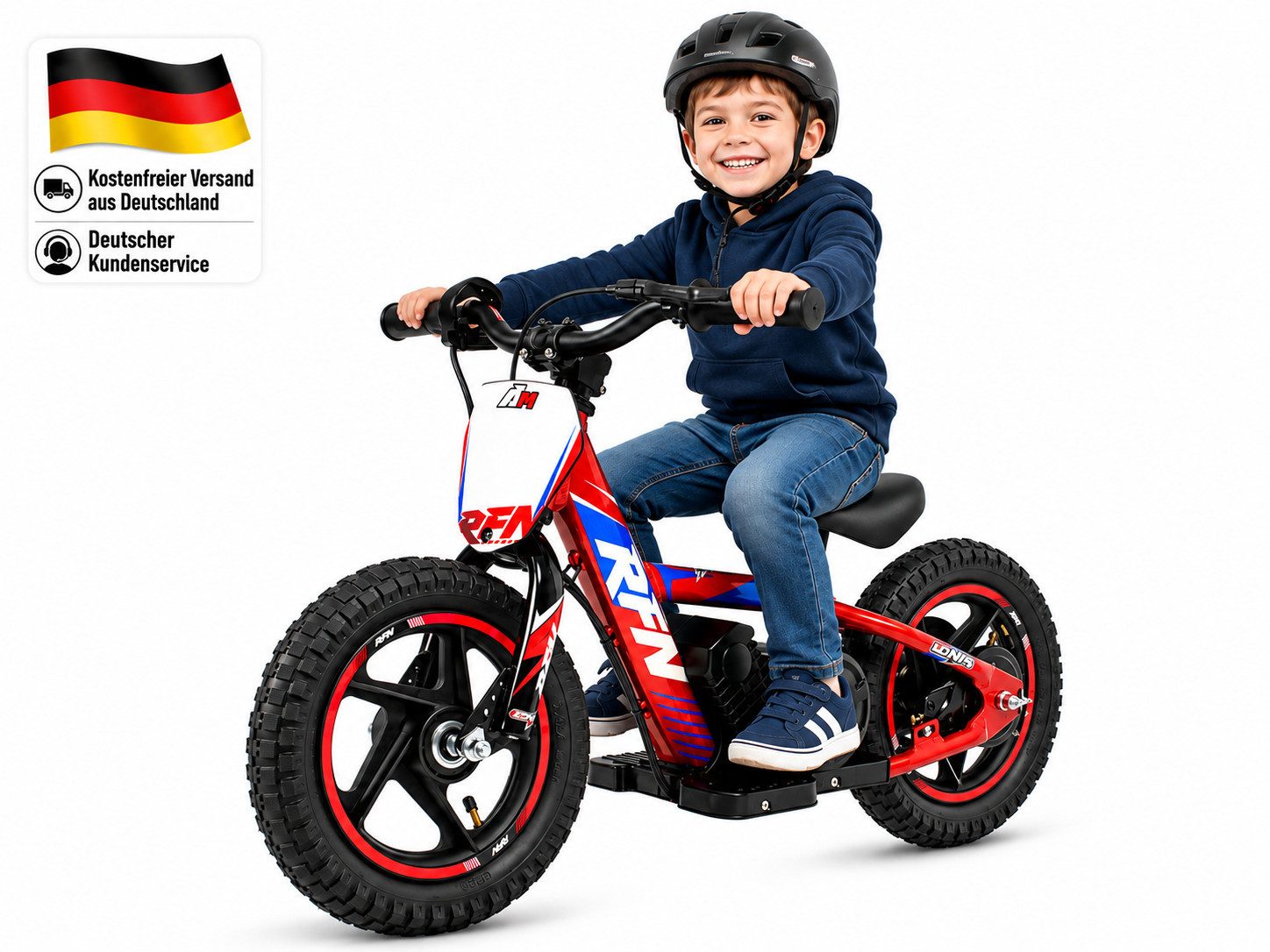 RFN Elektro-Kindermotorrad Elektro-Kindermotorrad 16 Zoll, 250 W, 3 Stufen, für 3–6 Jahre
