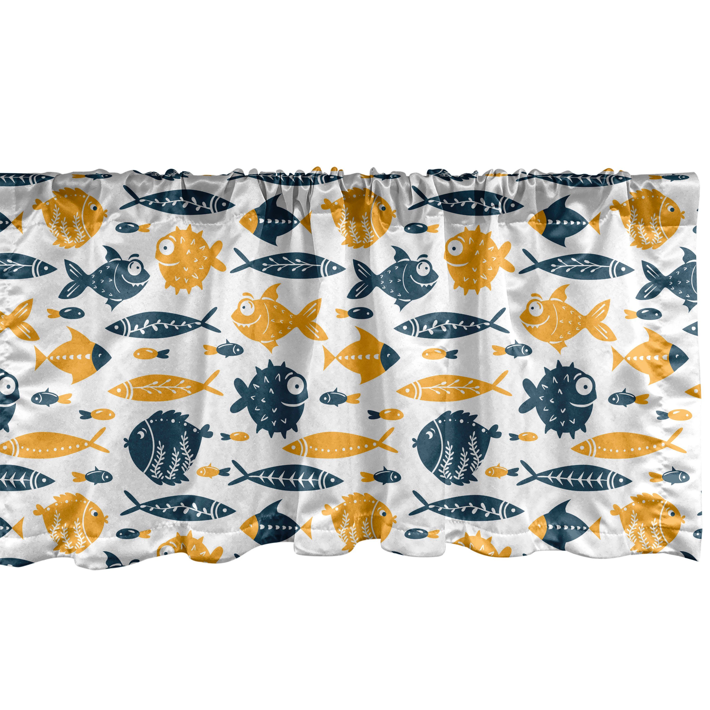 Scheibengardine Vorhang Volant für Küche Schlafzimmer Dekor mit Stangentasche, Abakuhaus, Microfaser, Nautisch Aufwändige Bizarre Fischarten