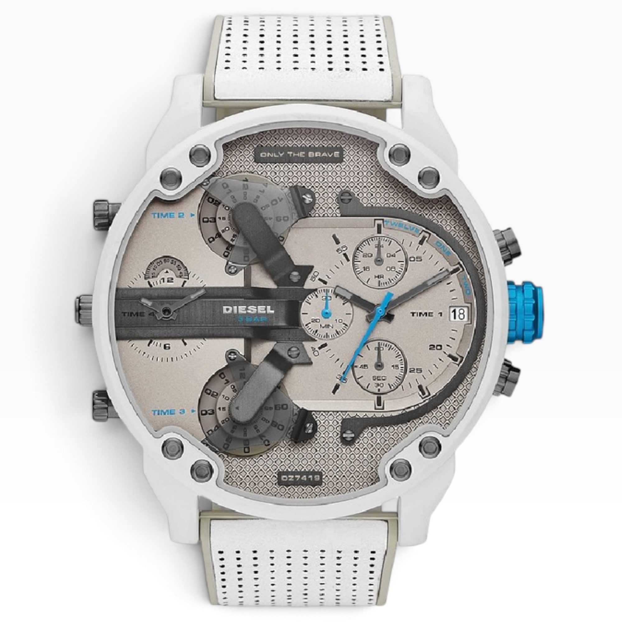 Diesel Chronograph Diesel Chronograph DZ7419 Edelstahl Leder Weiß DZ7419, Totalisatoren; verschraubter Gehäuseboden