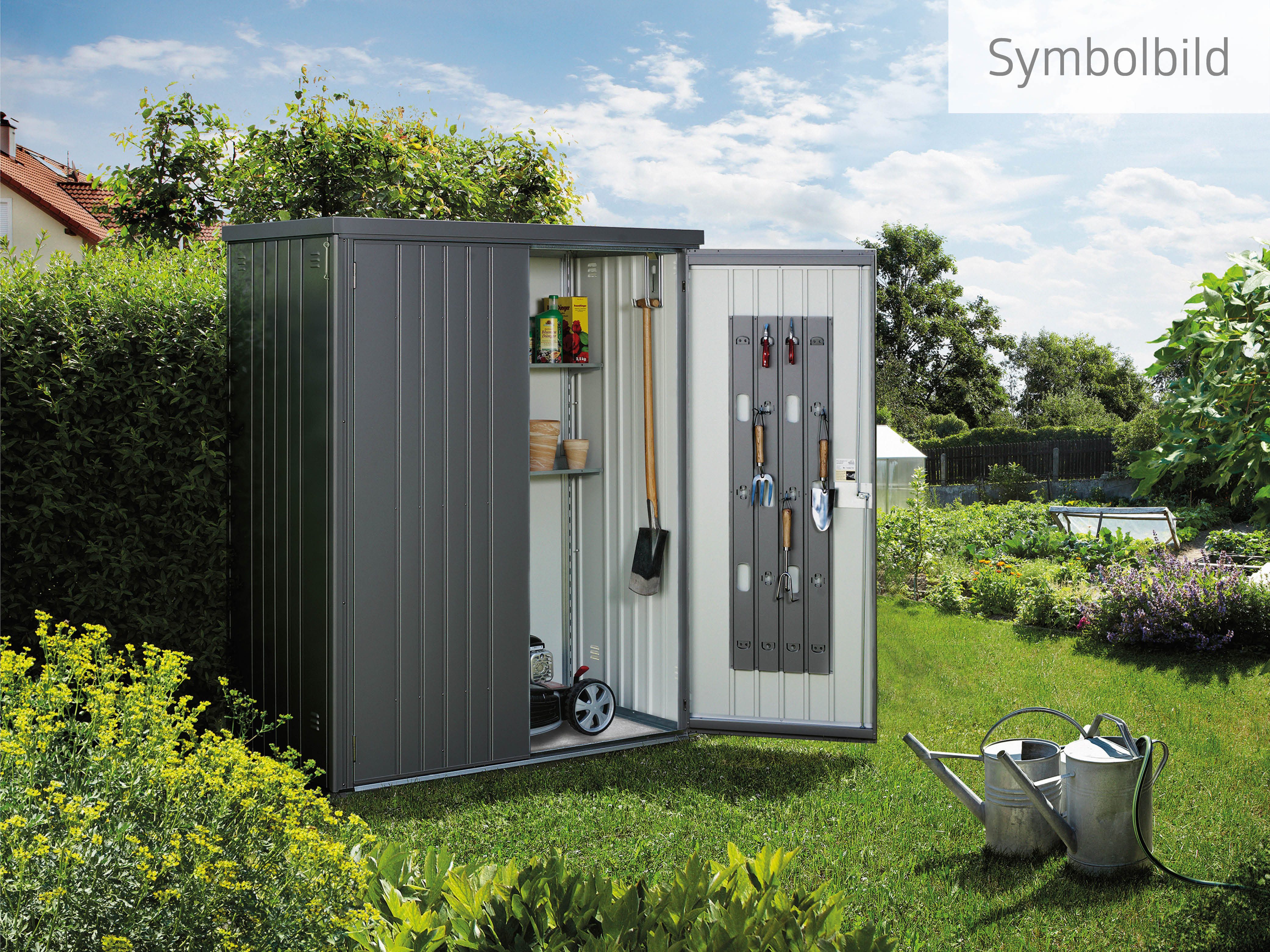 Biohort Garten-Geräteschrank Gr. 150, verschiedene Farben, BxT: 155x83 cm, aus Metall mit hohem Nutzwert