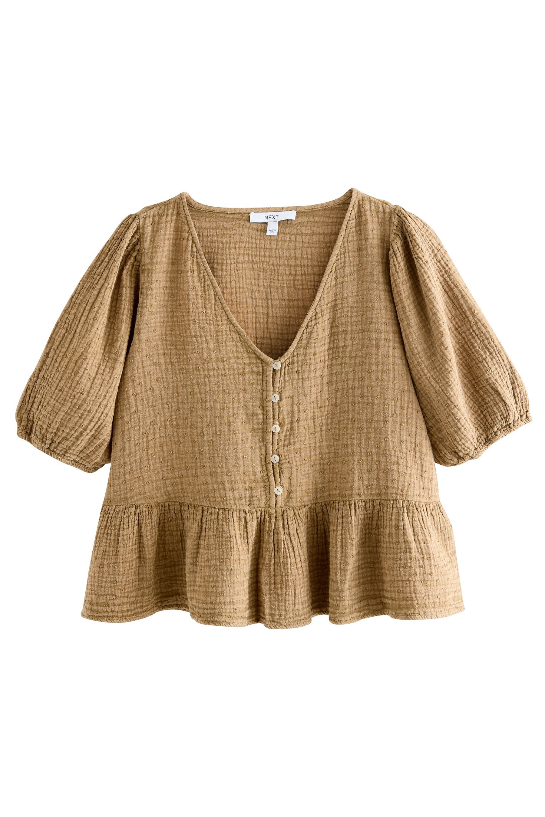 Next Blusenshirt Kurzarmbluse aus Doppelgewebe mit Puffärmeln (1-tlg) günstig online kaufen