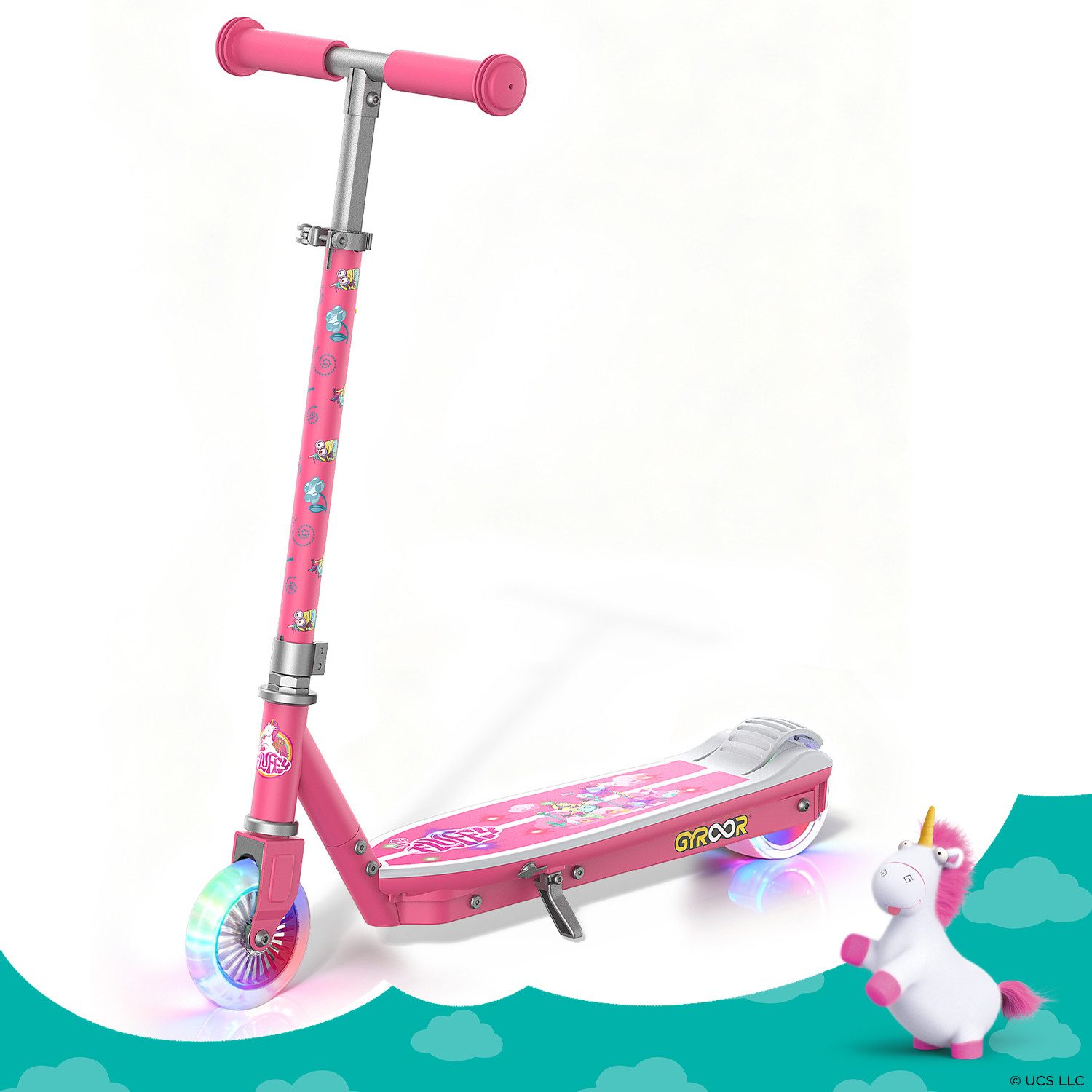 Gyroor E-Scooter 3-8 Jahre – LED-Lichter, Schnellladung, Start per Fußsensor, (1 tlg), Elektro-Kinderroller, Verstellbarer Lenker (75-85cm)