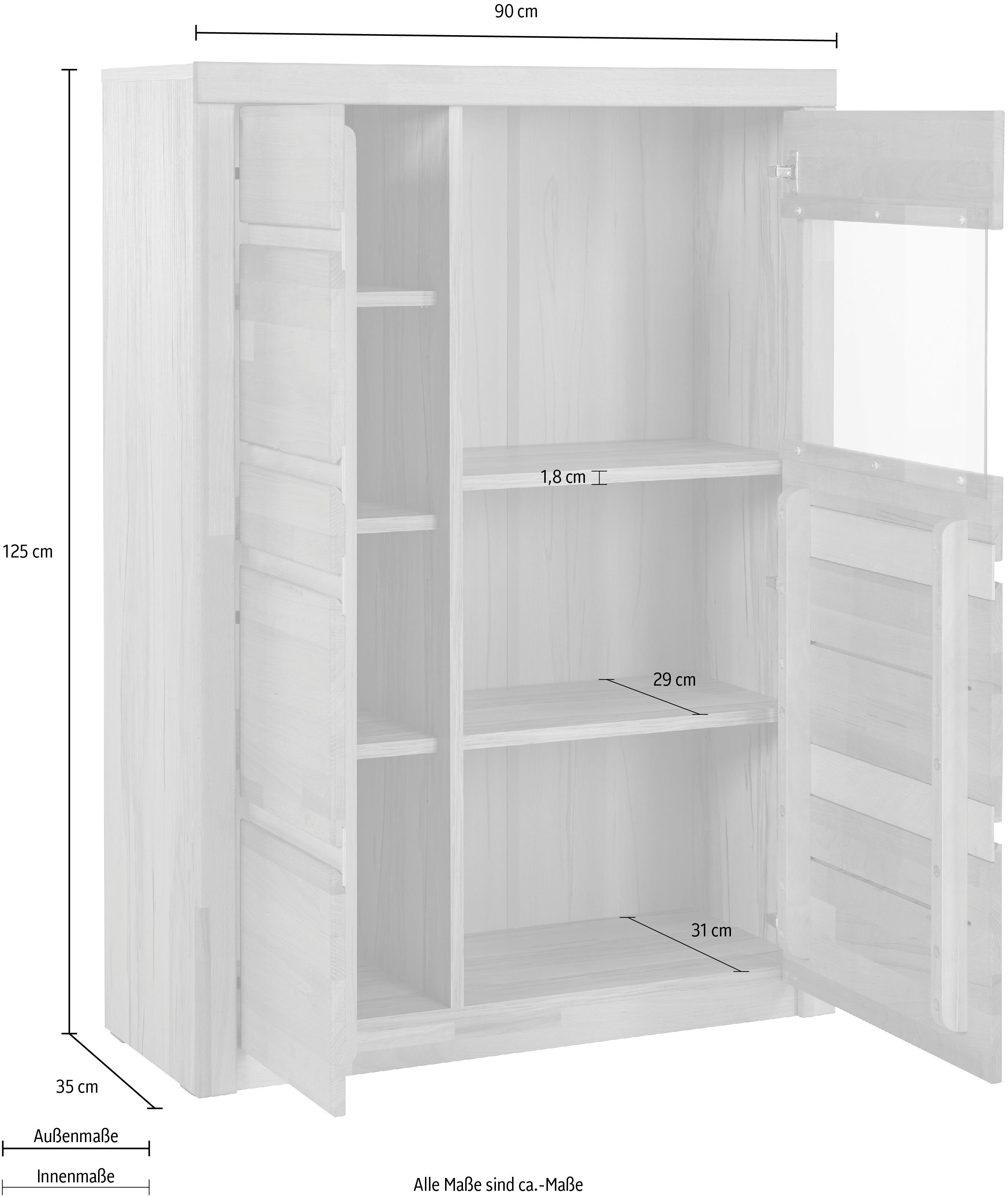 Woltra Vitrine Silkeborg 125 | teilmassiv Eiche Eichefarben cm Höhe