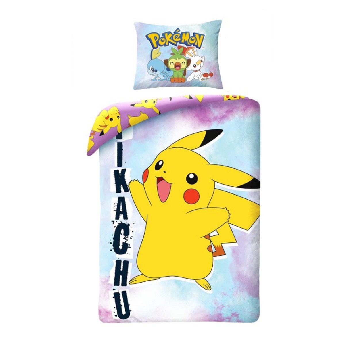 POKÉMON Bettwäsche Set Baumwolle Bettdeckenbezug 140 × 200 cm mit 70 × 90 cm Kissenbezug, 2 teilig, mit Reißverschluss