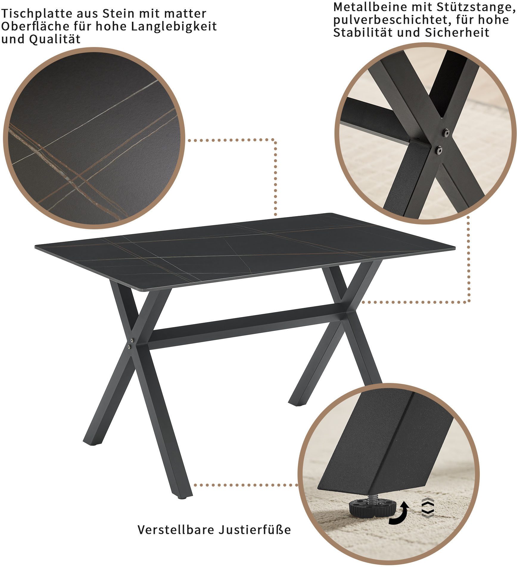 OTTO home Esstisch Cazie, aus Sicherheitsglas mit drehbarer Tischplatte und verstellbaren Füßen