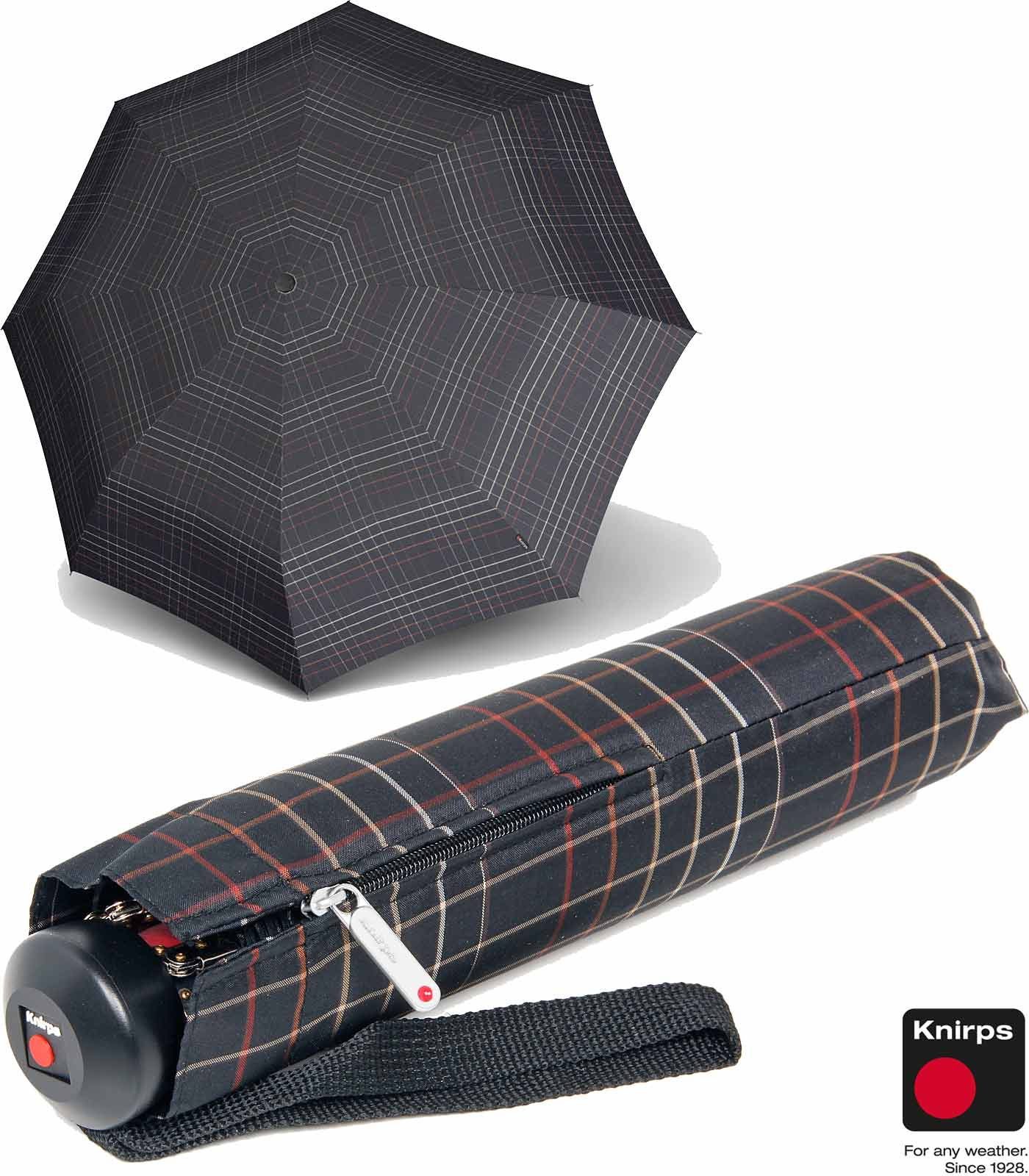 Karo-Muster mit stabiler Taschenregenschirm Herrenschirm mit klassisch-edel Knirps® Auf-Automatik,