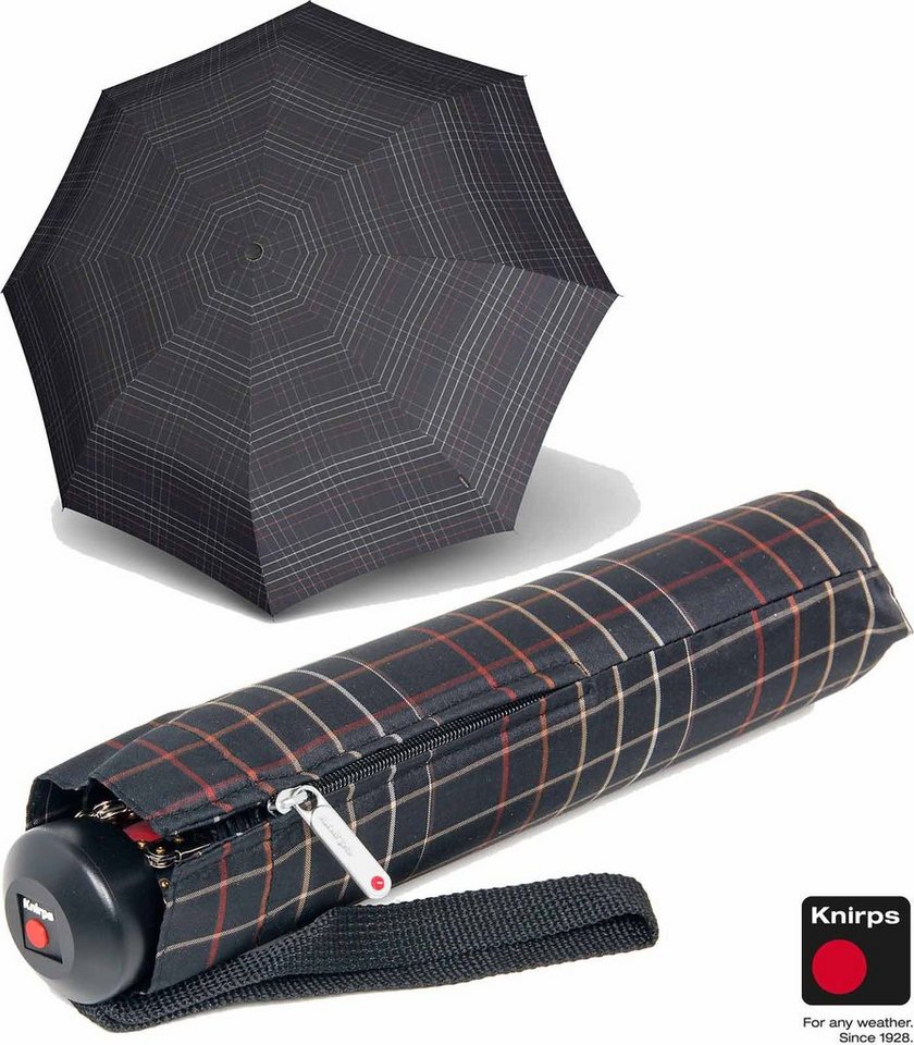Knirps® Taschenregenschirm stabiler Herrenschirm mit Auf-Automatik,  klassisch-edel mit Karo-Muster, Schirmfarbe: schwarz, Material: 100 %  Polyester