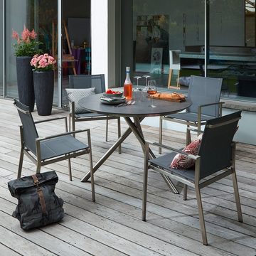 Outdoor Gartenstuhl ALINA, 2-teiliges Gartenstuhl Set, Anthrazit, (2 St), Edelstahlrahmen, Textilen, stapelbar