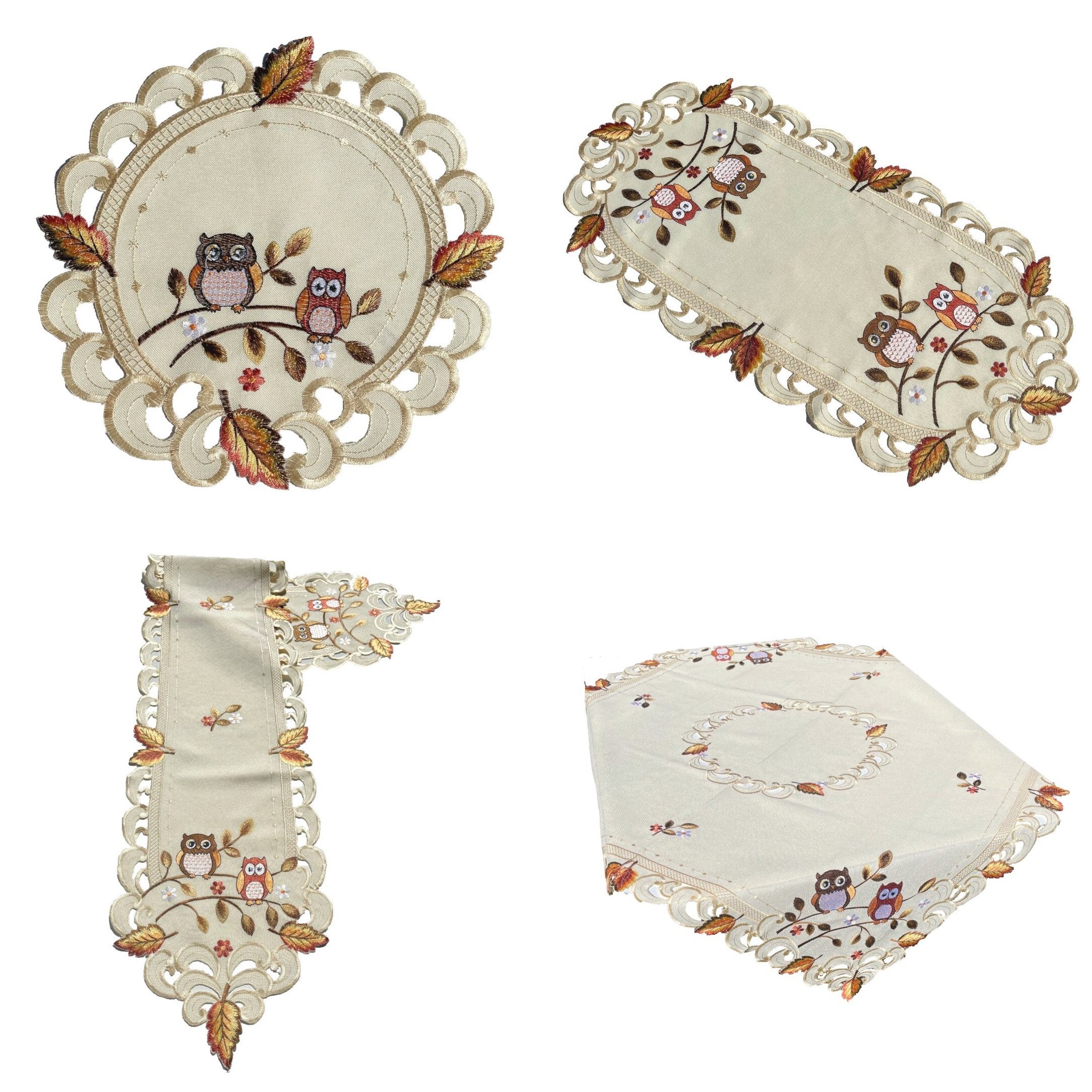 Westernlifestyle Tischdecke Bunte Eulen und Herbstlaub beige verschiedene G günstig online kaufen