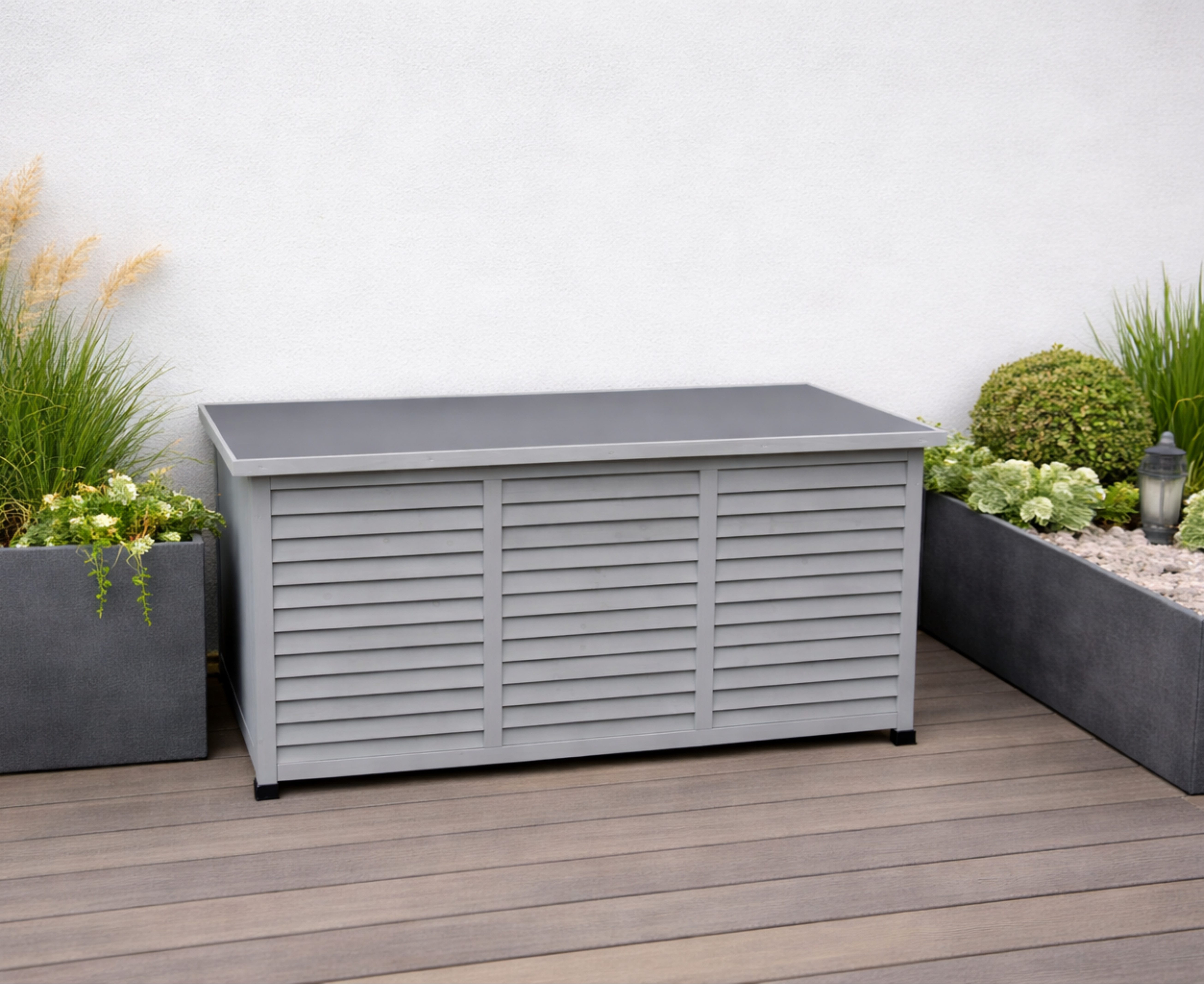 Leco Auflagenbox Kissenbox VINTAGE – lasiertes Tannenholz - Stahlblech anthrazit