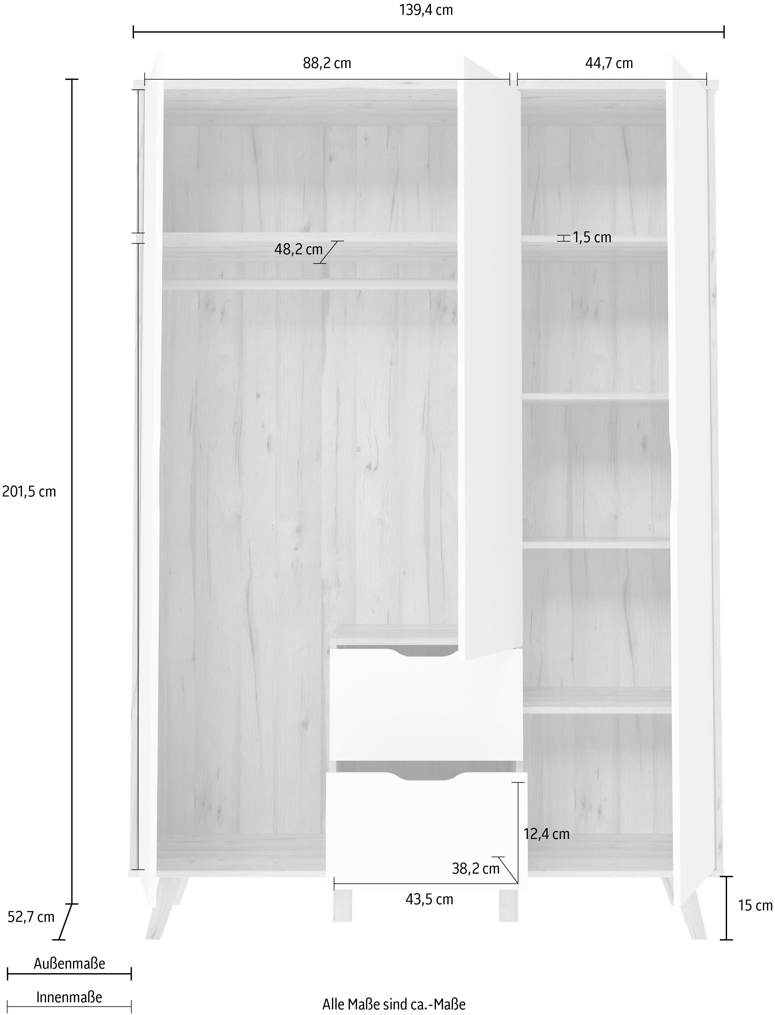 FORTE Drehtürenschrank Vankka, OTTOs Choice, Kleiderschrank, viel Stauraum, (B/H/T ca.140x200x52cm) Made in Europe,mit Einlegeböden+Kleiderstange+Schubladen,grifflos