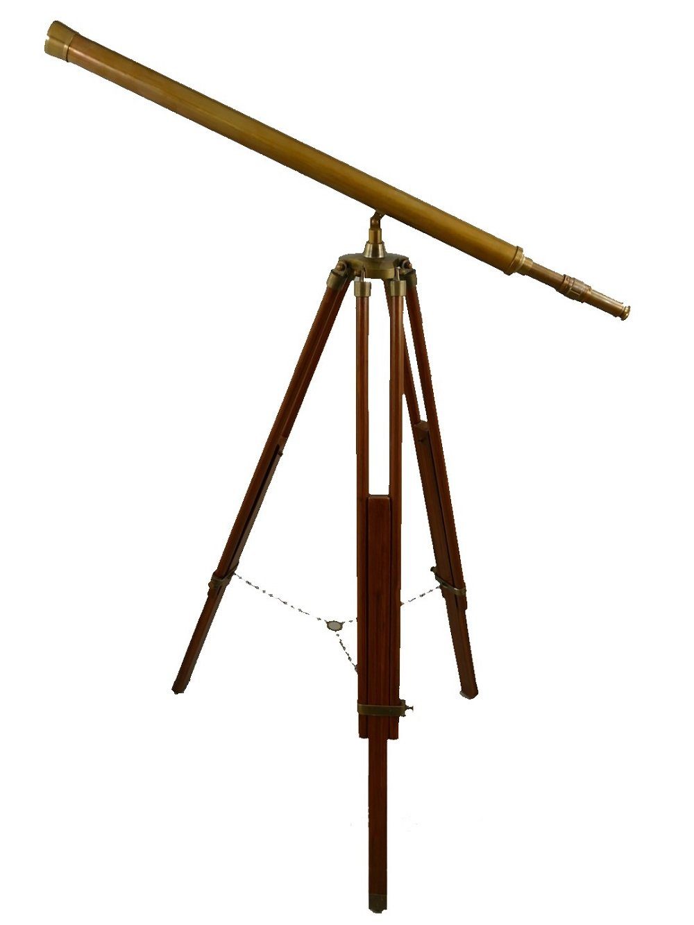 Linoows Dekoobjekt Teleskop Fernrohr auf Holz Stativ, Stand Teleskop, Stativ Fernrohr, Altmessing Mono Okular 98x155 cm