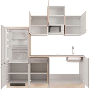 Flex-Well Küche Riva, Breite 210 cm, mit Kühlgerät und Glaskeramikkochfeld sowie Mikrowelle
