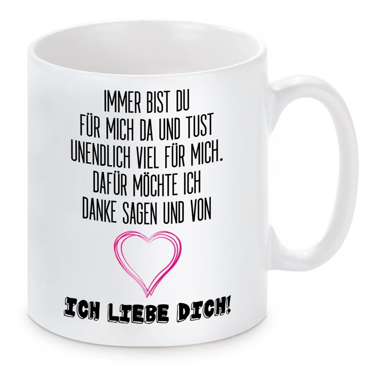 Herzbotschaft Tasse Kaffeebecher mit Motiv Ich liebe dich, Keramik, Kaffeetasse spülmaschinenfest und mikrowellengeeignet
