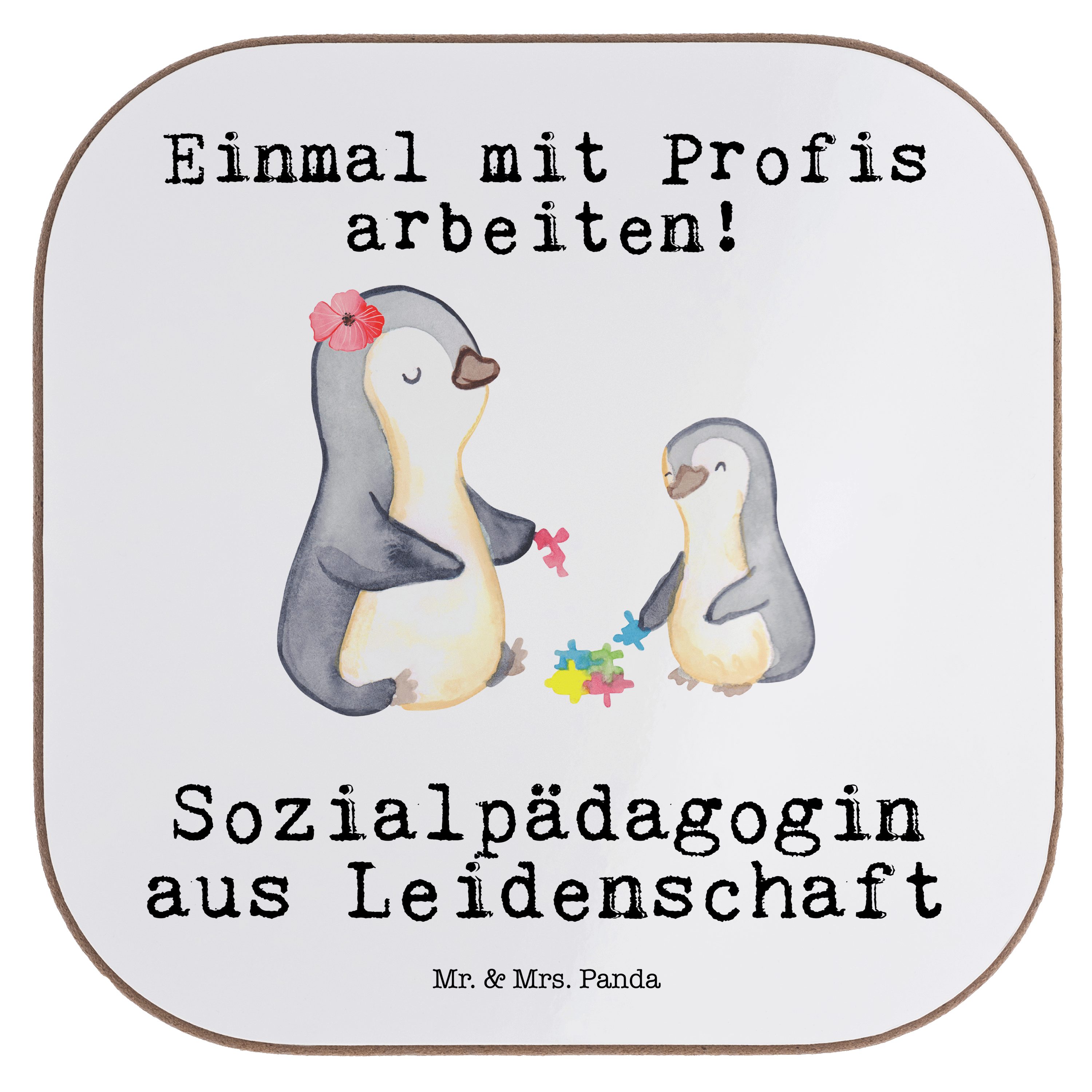 - Panda & Mrs. Leidenschaft Schenken, aus - Weiß Sozialpädagogin 1-tlg. Getränkeuntersetzer Geschenk, Mr. Firma,