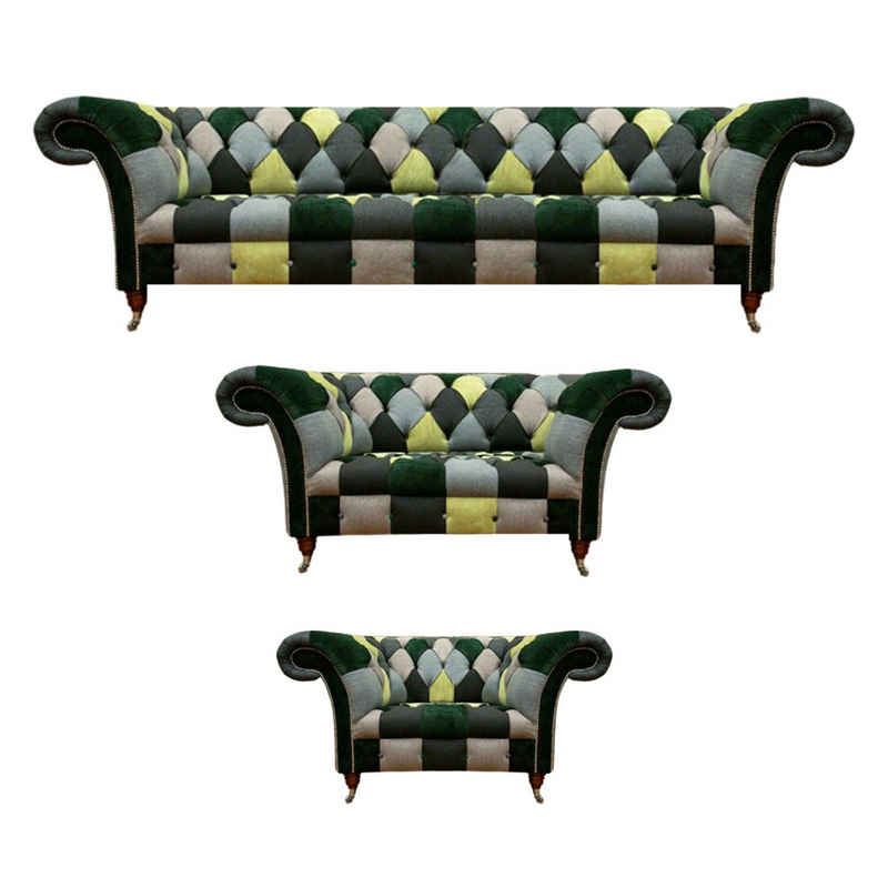JVmoebel Wohnzimmer-Set Wohnzimmer Modern Design Textil 3tlg Chesterfield Polstermöbel Neu, (3-St., 1x 4-Sitzer Sofa+1x 2-Sitzer Sofa+1x Sessel), Made in Europa